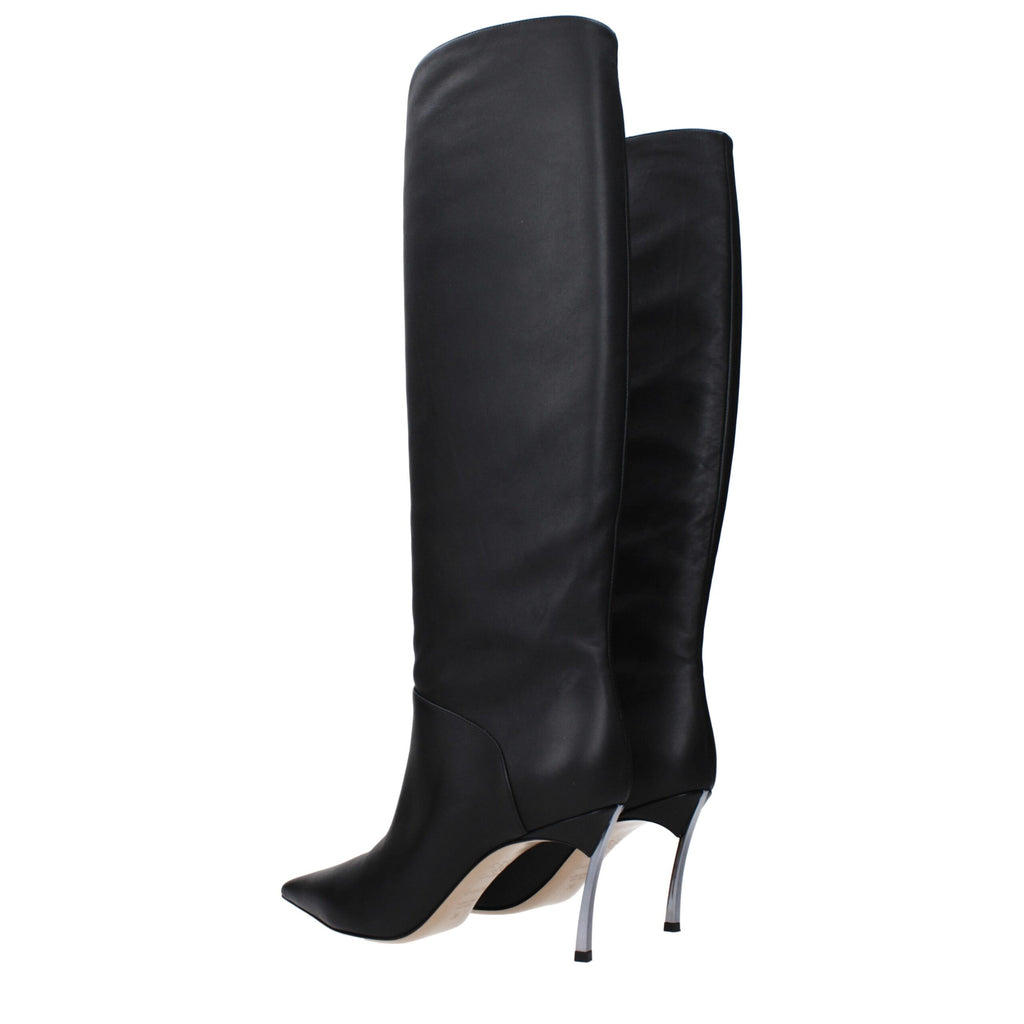 Casadei Black Leather High Heel Boots