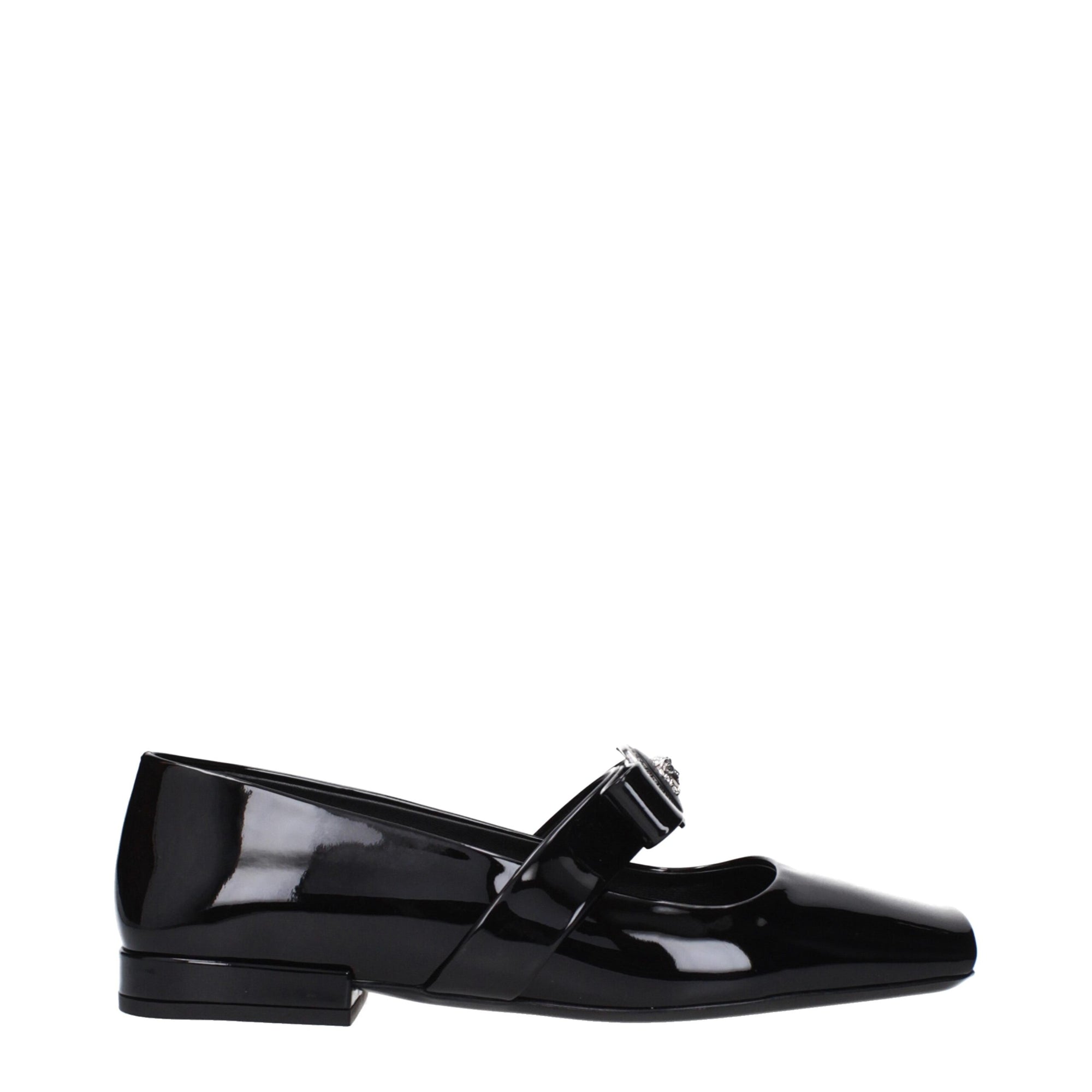 Versace Black Leather Ballet Flats