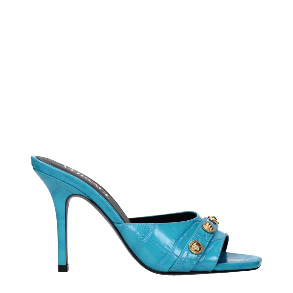 Versace Light Blue Leather Stiletto Heels Sandals