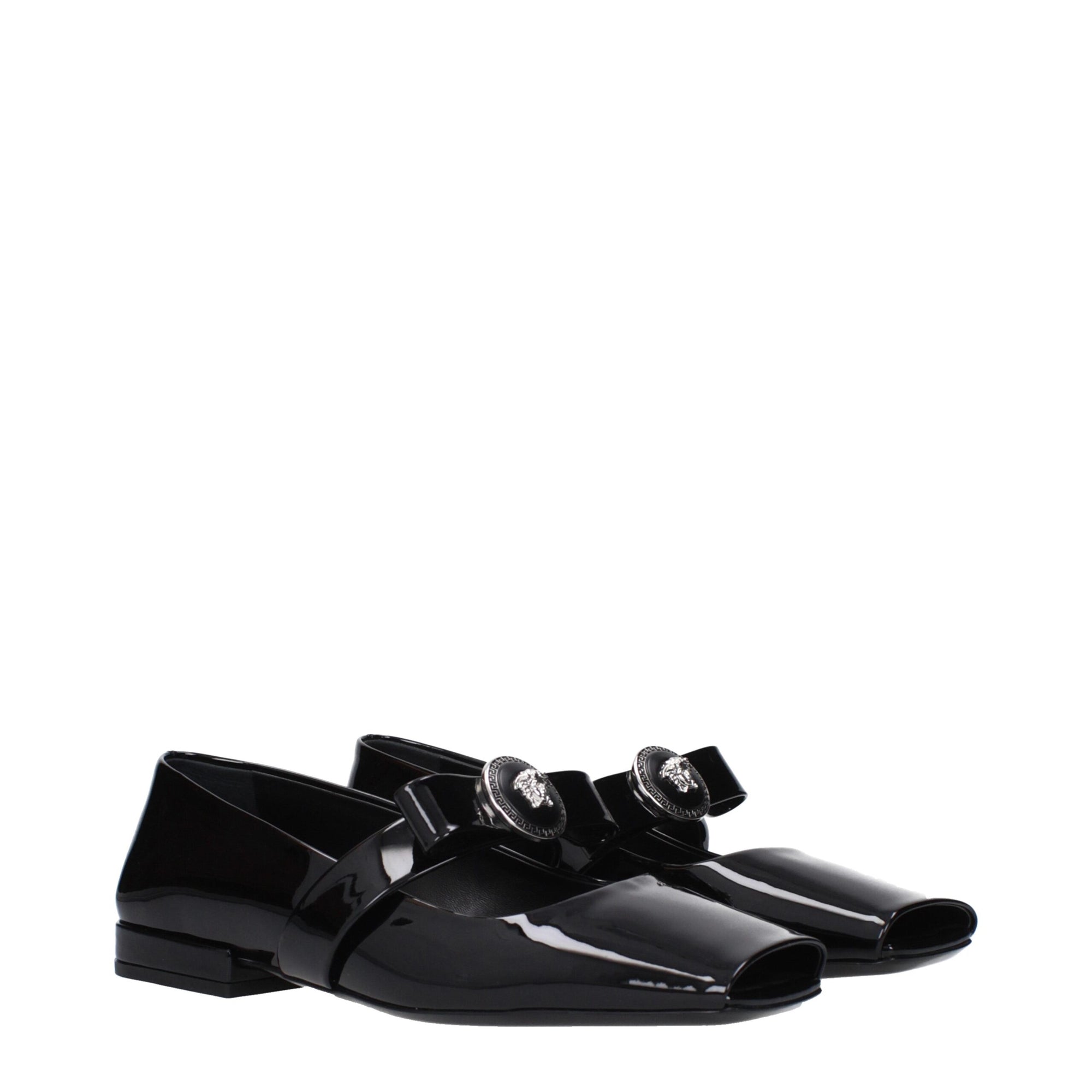 Versace Black Leather Ballet Flats