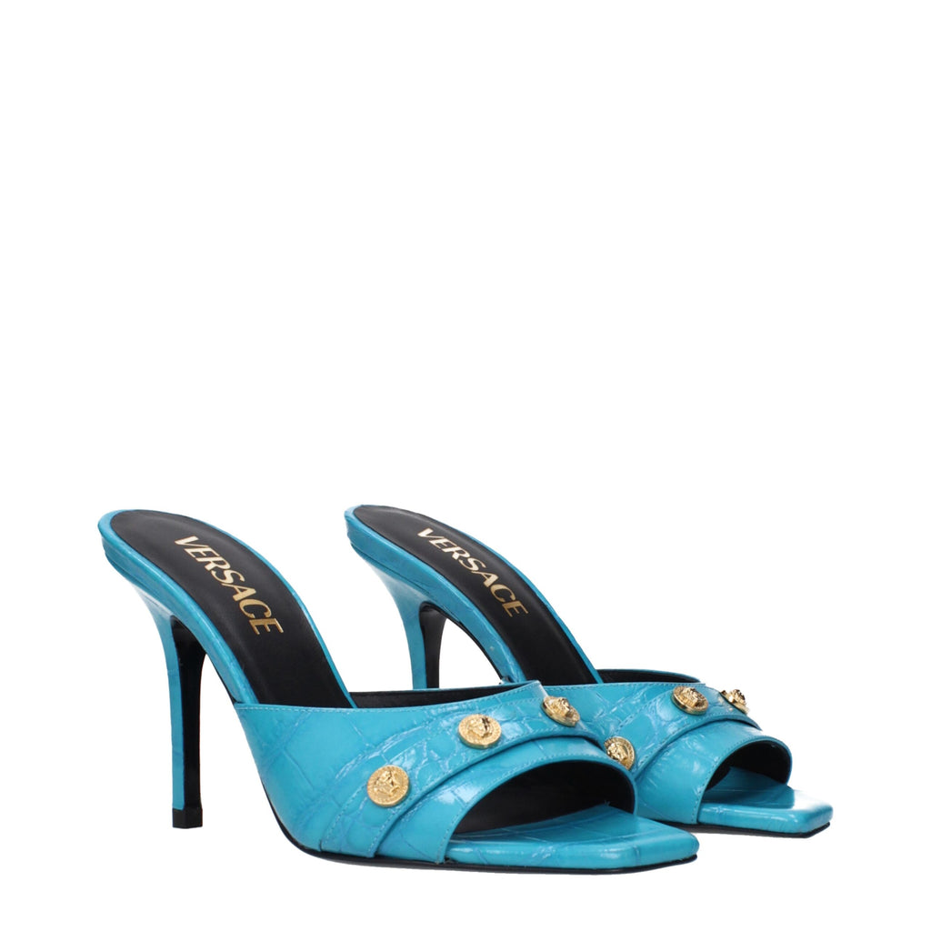 Versace Light Blue Leather Stiletto Heels Sandals