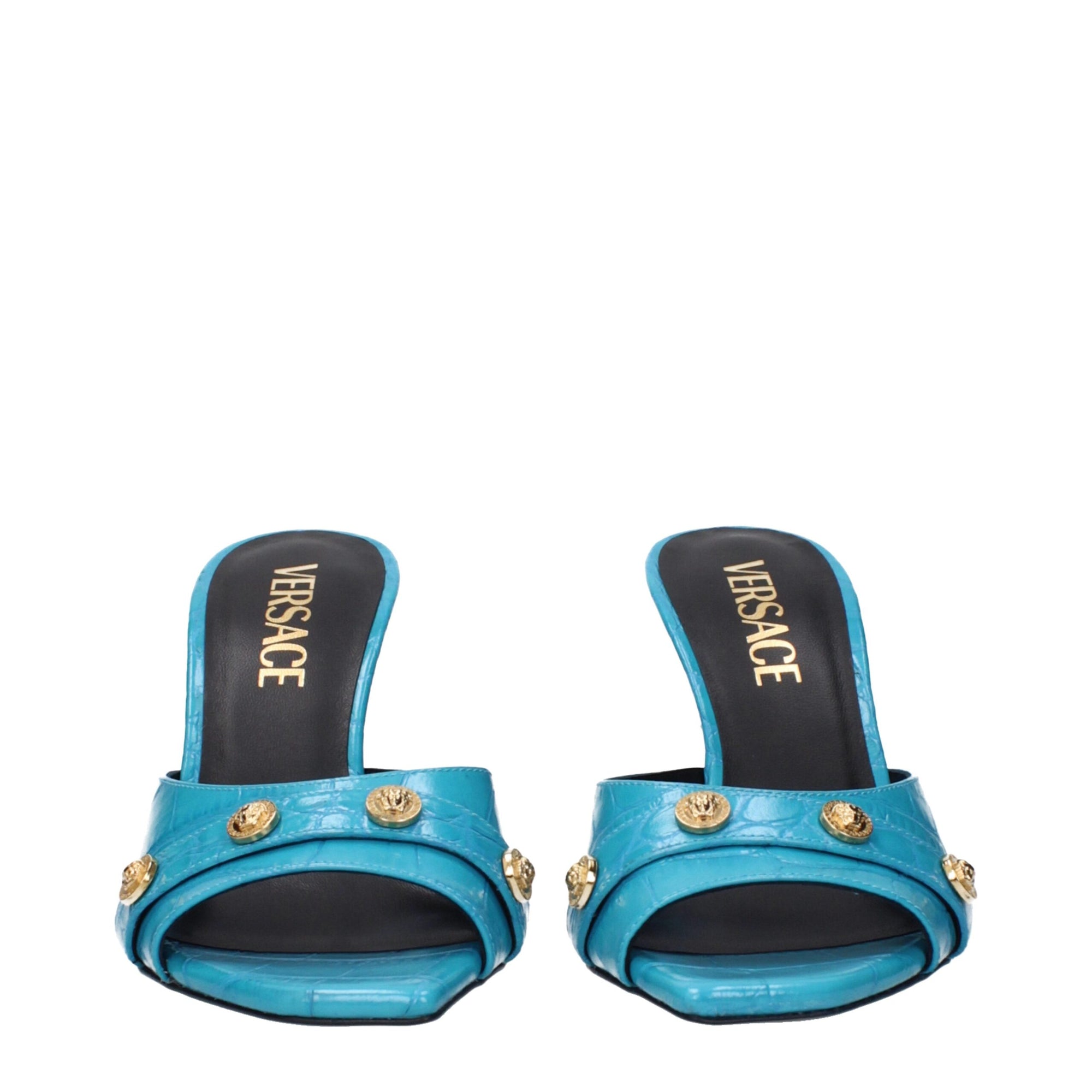 Versace Light Blue Leather Stiletto Heels Sandals