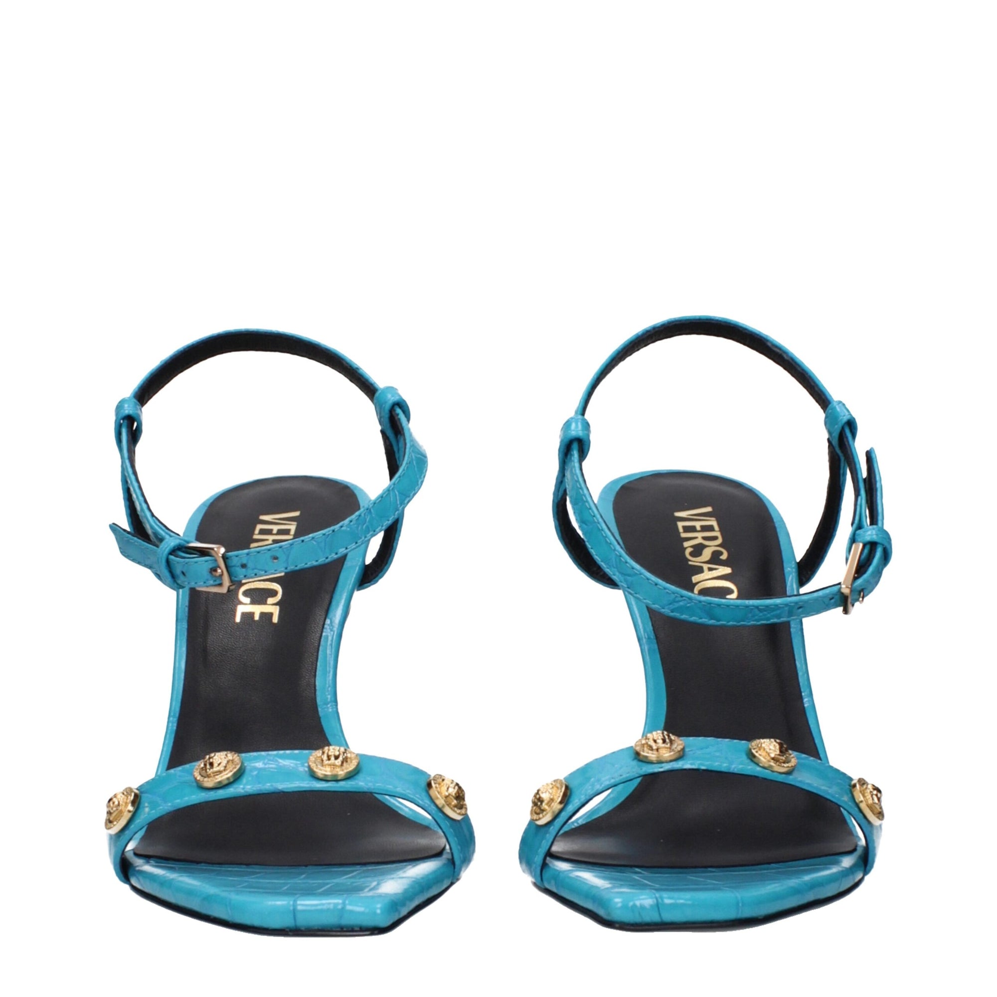 Versace Blue Leather Stiletto Heels Sandals