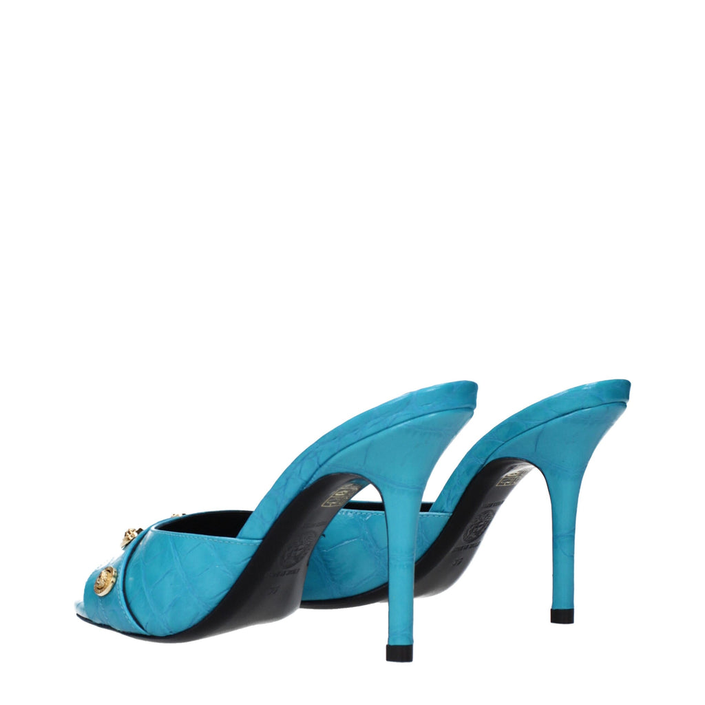 Versace Light Blue Leather Stiletto Heels Sandals