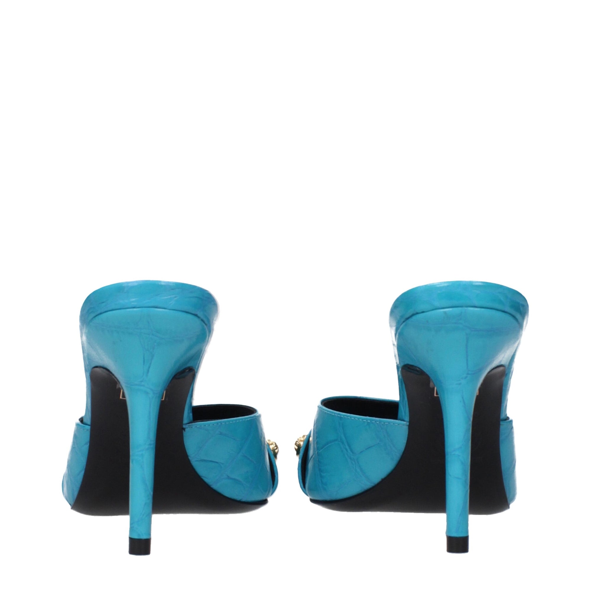 Versace Light Blue Leather Stiletto Heels Sandals