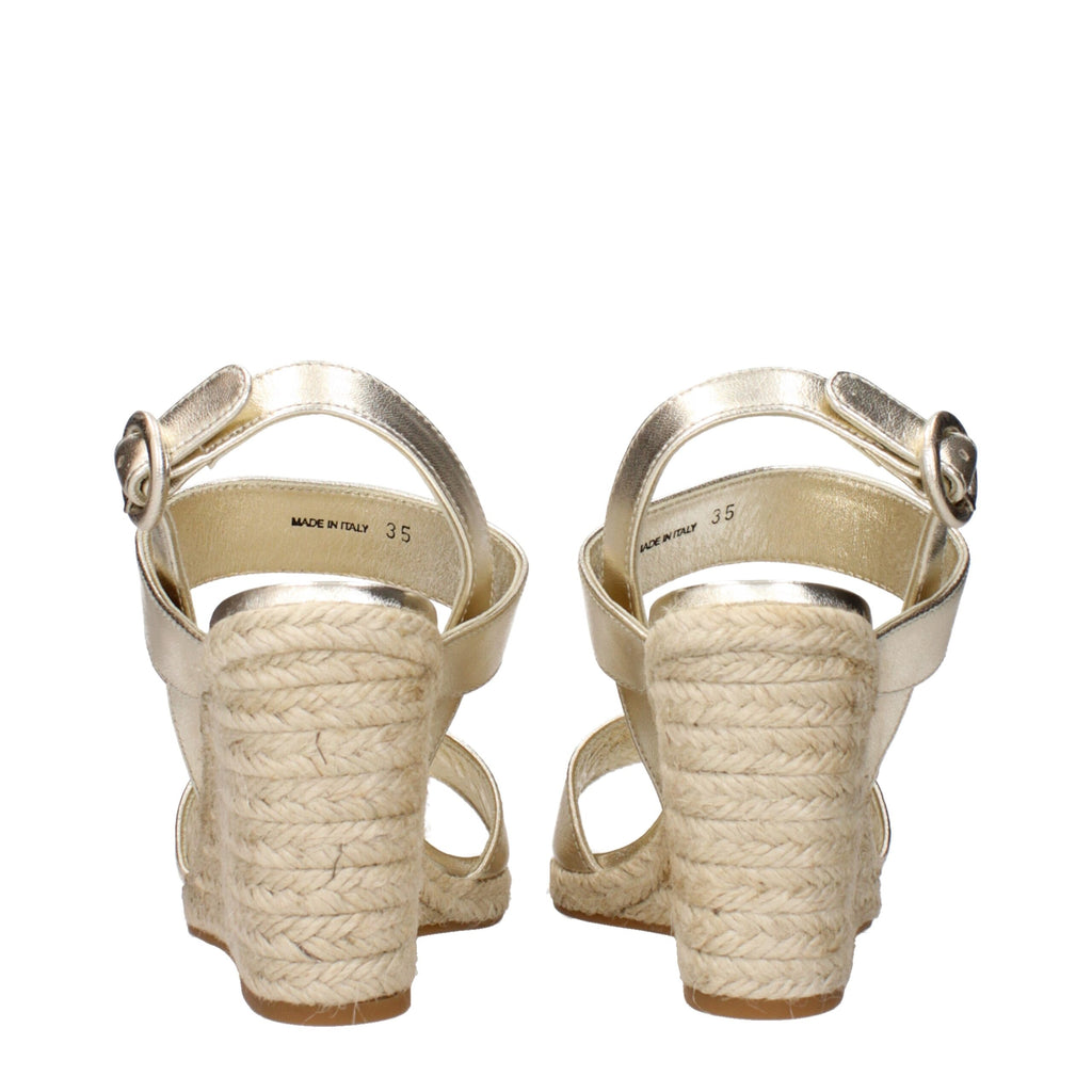 Prada Gold Leather Wedges Sandals