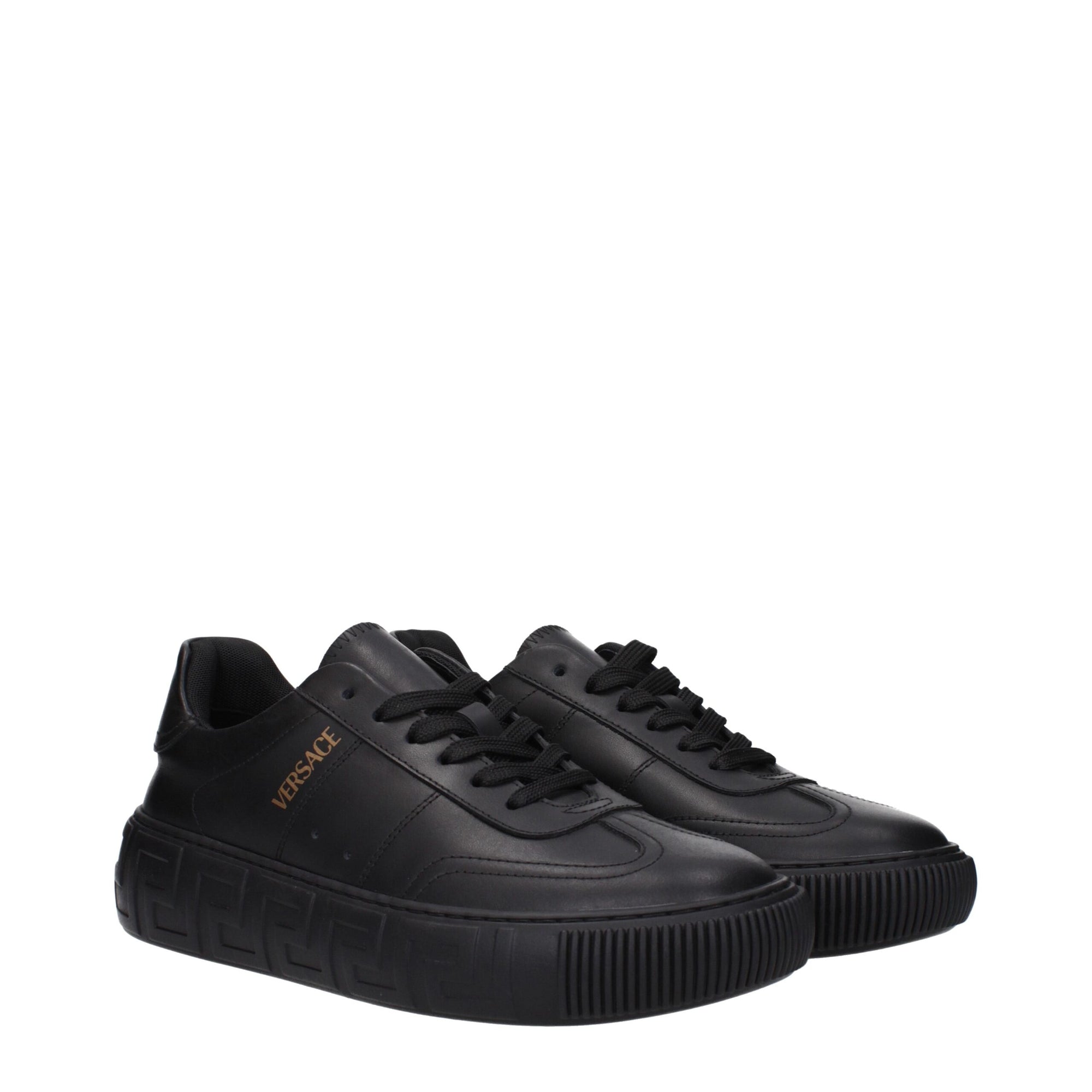 Versace Black Leather Low Tops