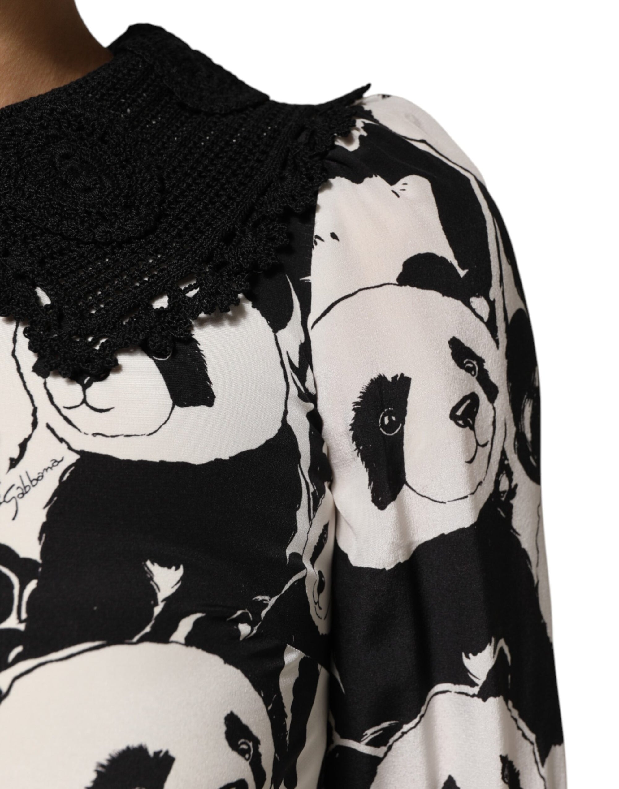 Dolce & Gabbana White Black Panda Print Flared Midi Dress