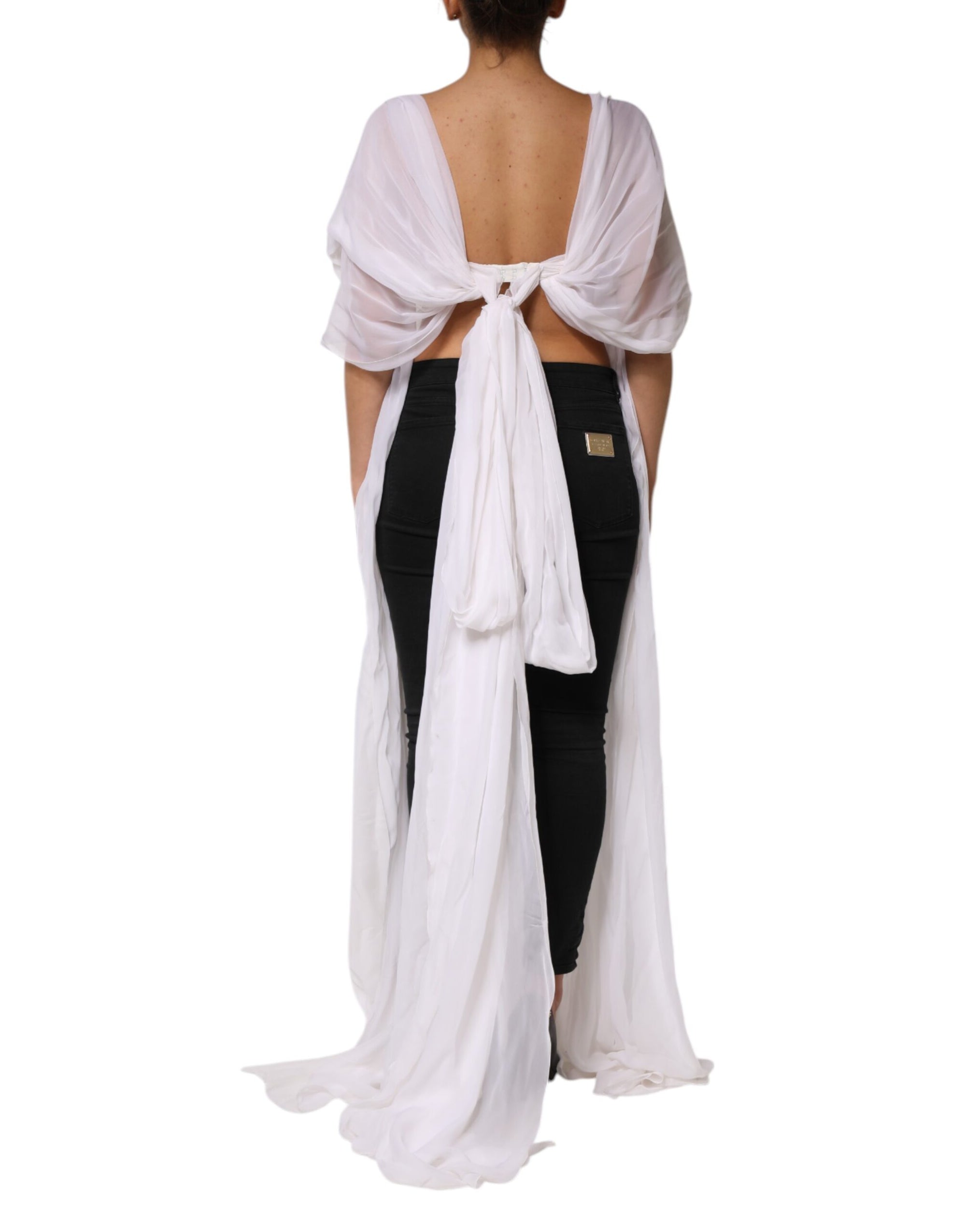 Dolce & Gabbana White Bustier Corset Cropped Chiffon Top