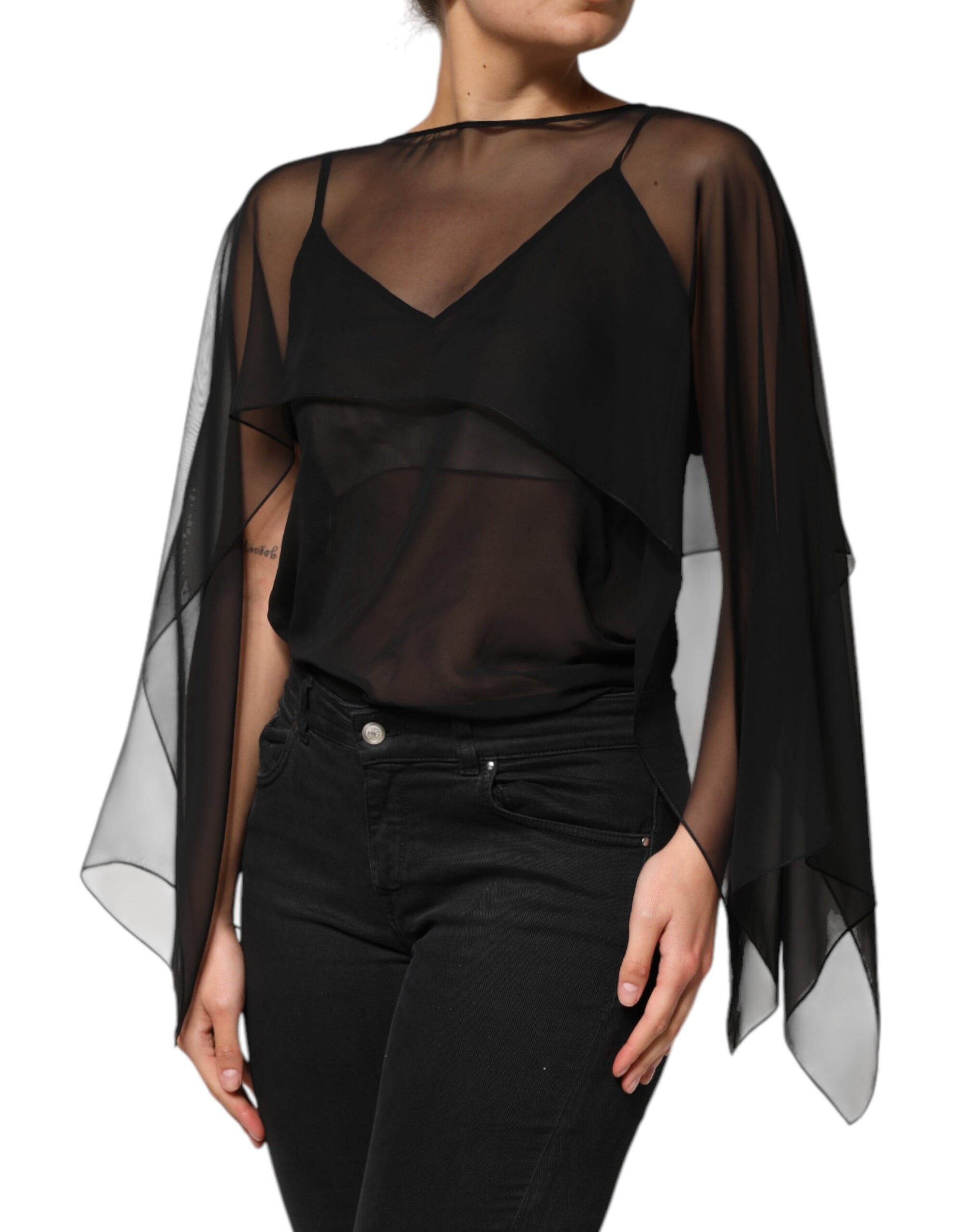 Dolce & Gabbana Black See Through Silk Chiffon Lace Blouse Top