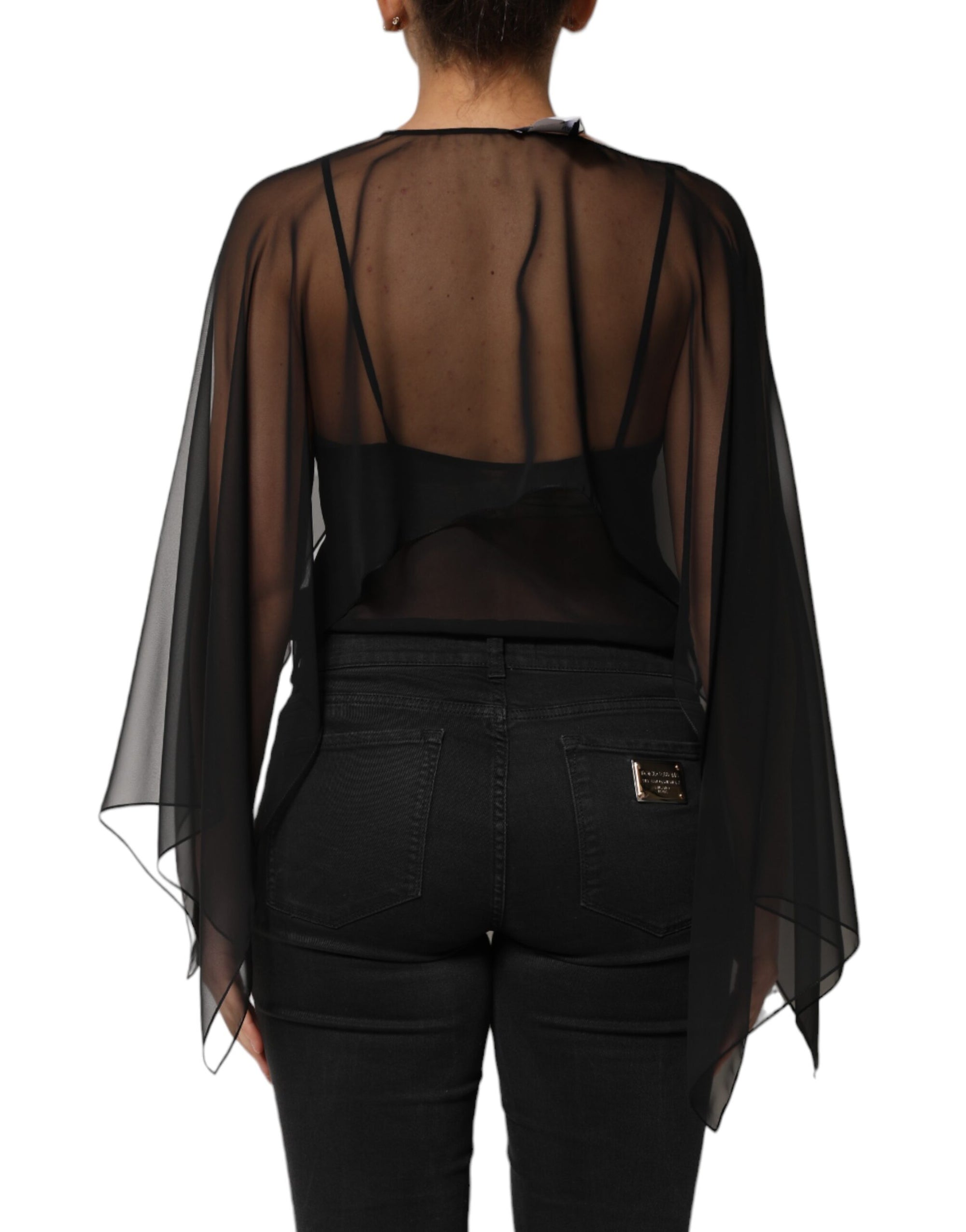 Dolce & Gabbana Black See Through Silk Chiffon Lace Blouse Top