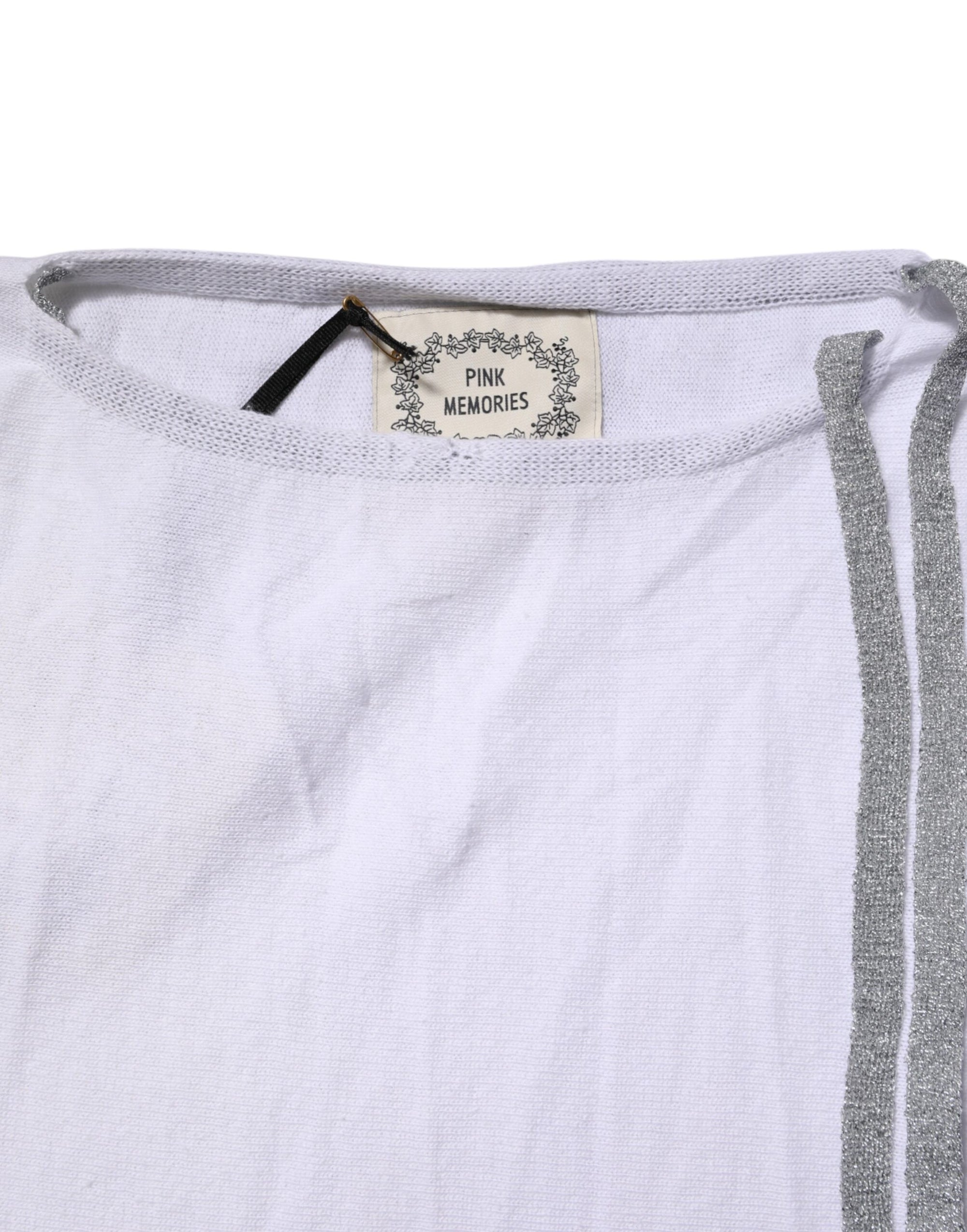 PINK MEMORIES White Cotton Short Sleeves Round Neck Blouse Top