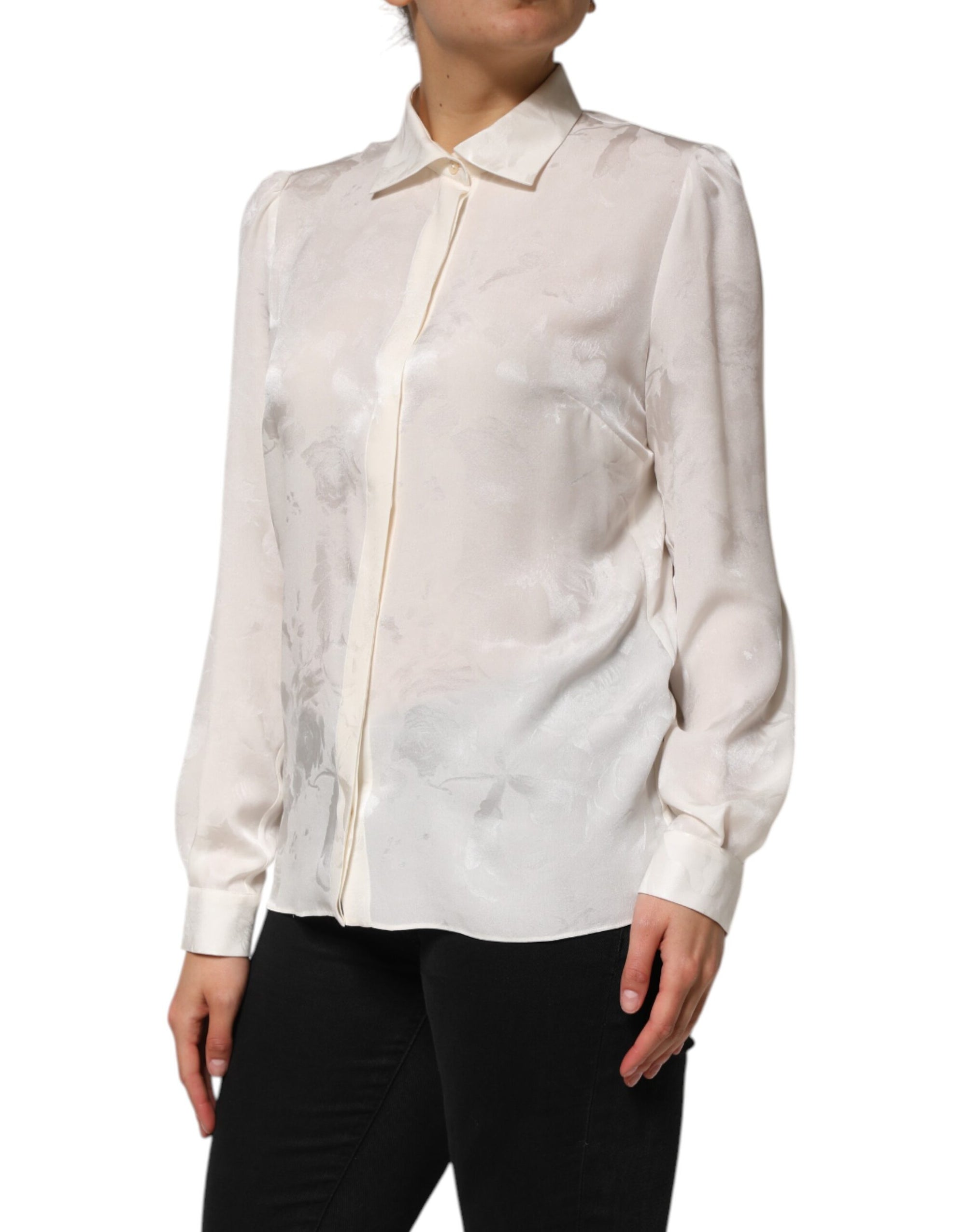 Dolce & Gabbana White Silk Long Sleeves Collared Shirt Top