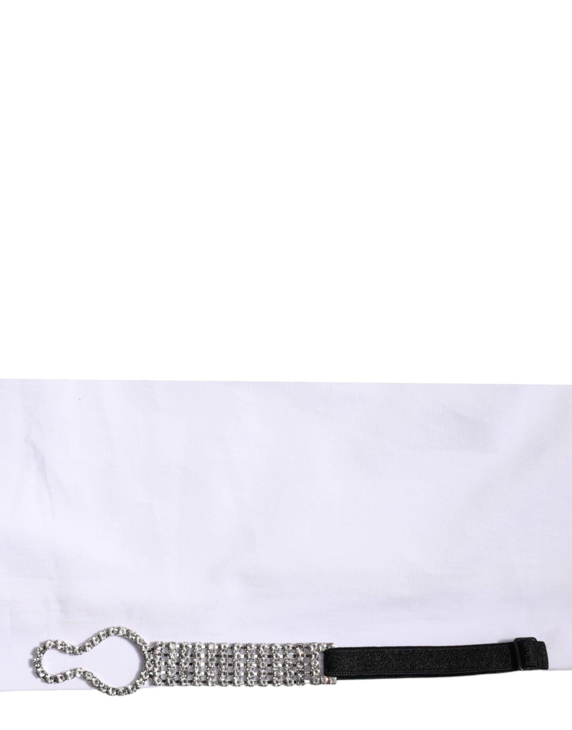 Dolce & Gabbana White Crystal Embellished Collared Shirt Top