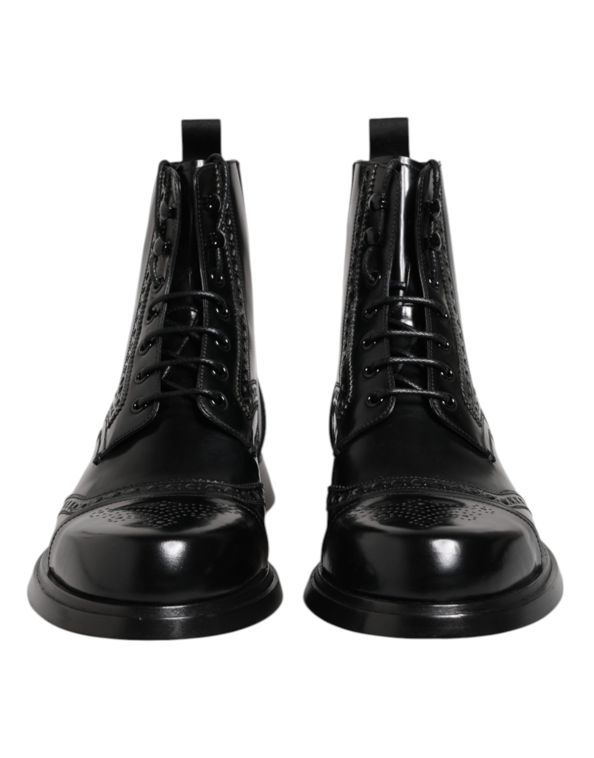 Dolce & Gabbana Black Leather Lace Up Mid Calf Boots Shoes