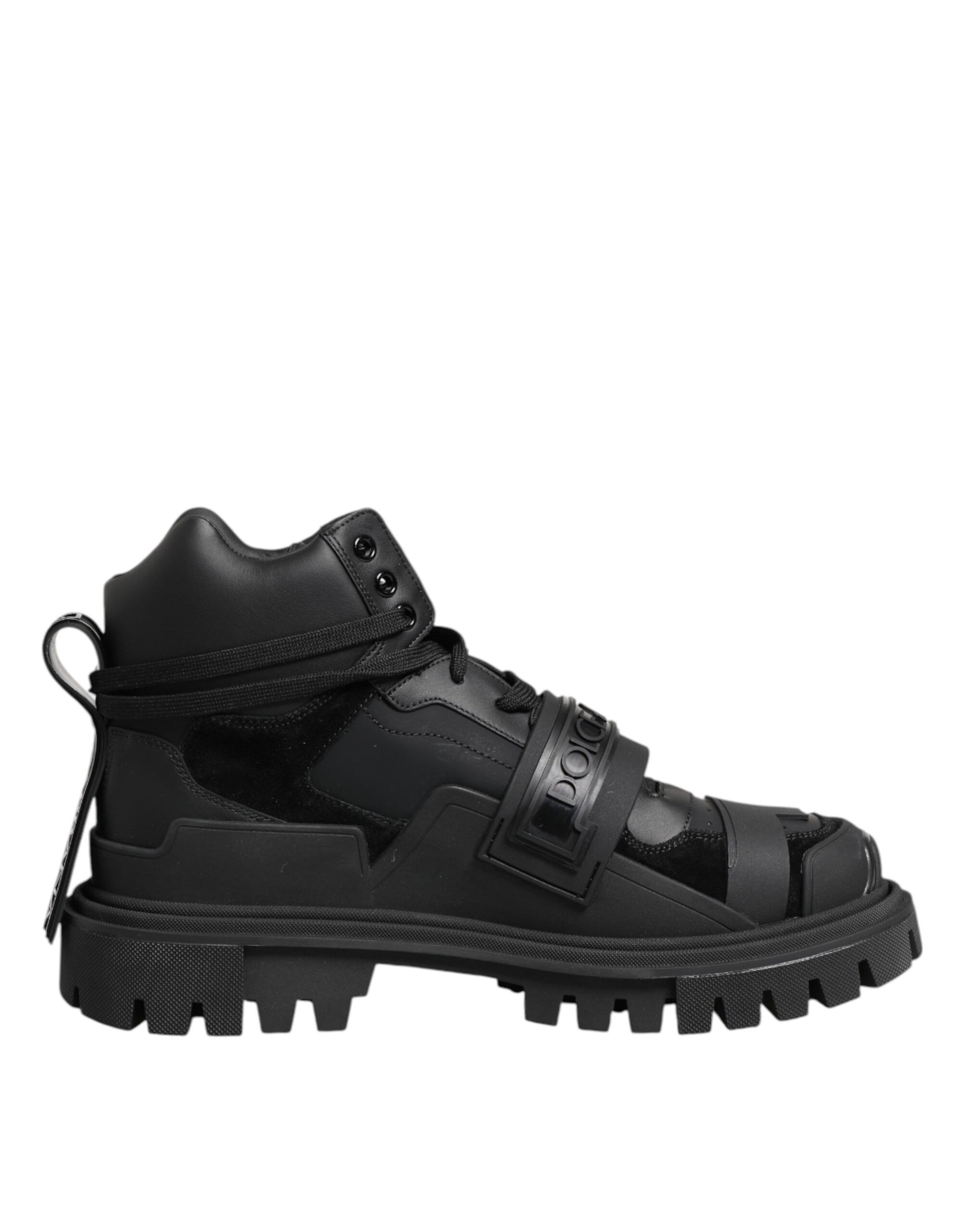 Dolce & Gabbana Black Leather Trekking Sneakers Boots Shoes
