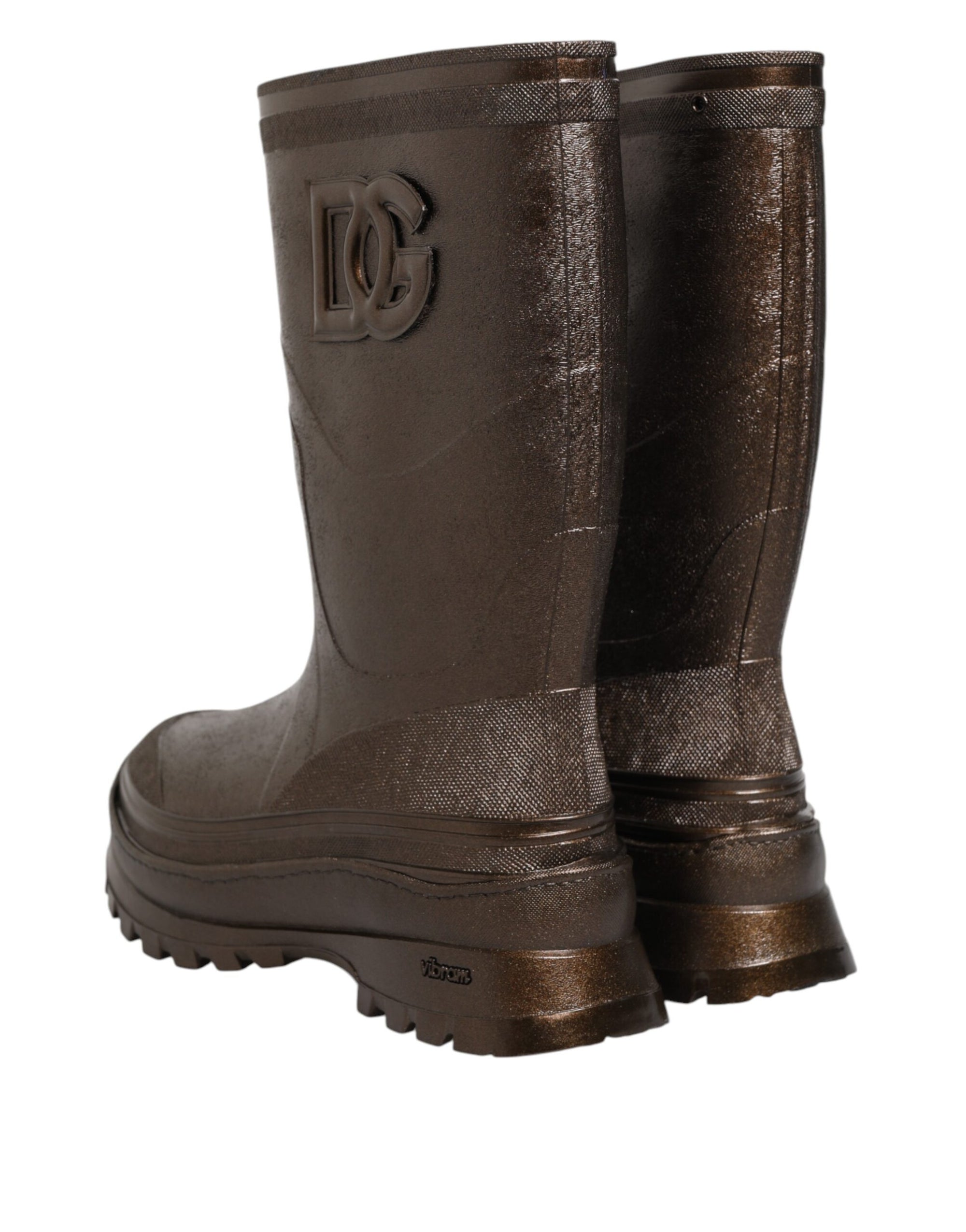 Dolce & Gabbana Metallic Brown Pull On Rain Boots Shoes