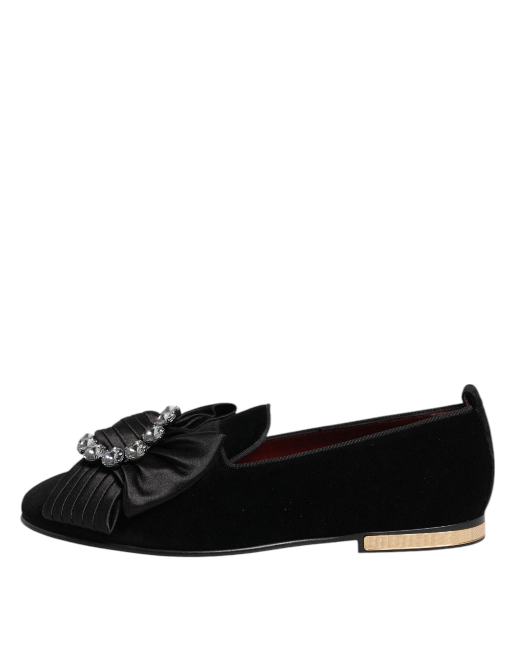 Dolce & Gabbana Black VATICANO Crystal Ribbon Slip On Shoes