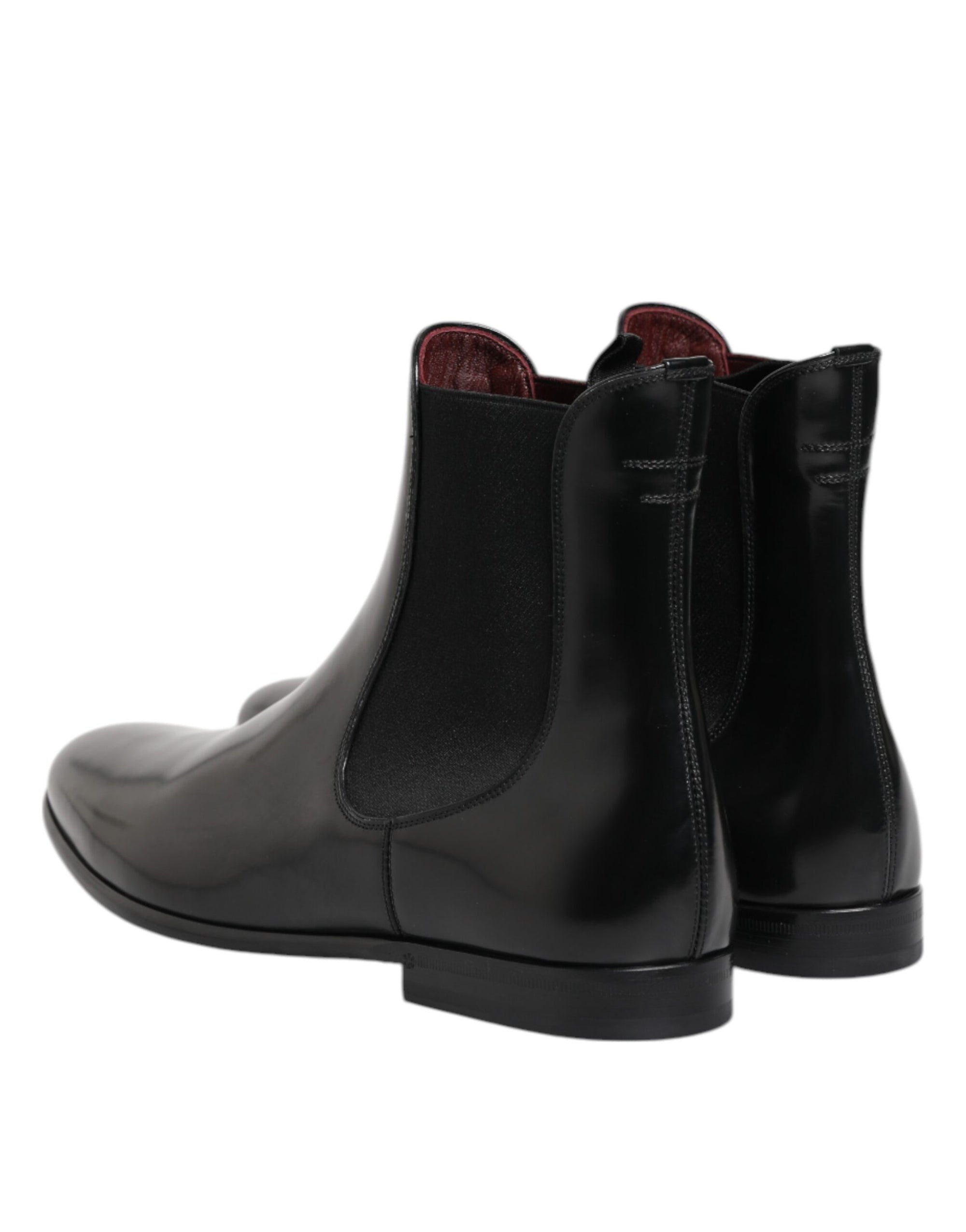 Dolce & Gabbana Black Leather Slip On Mid Calf Boots Shoes