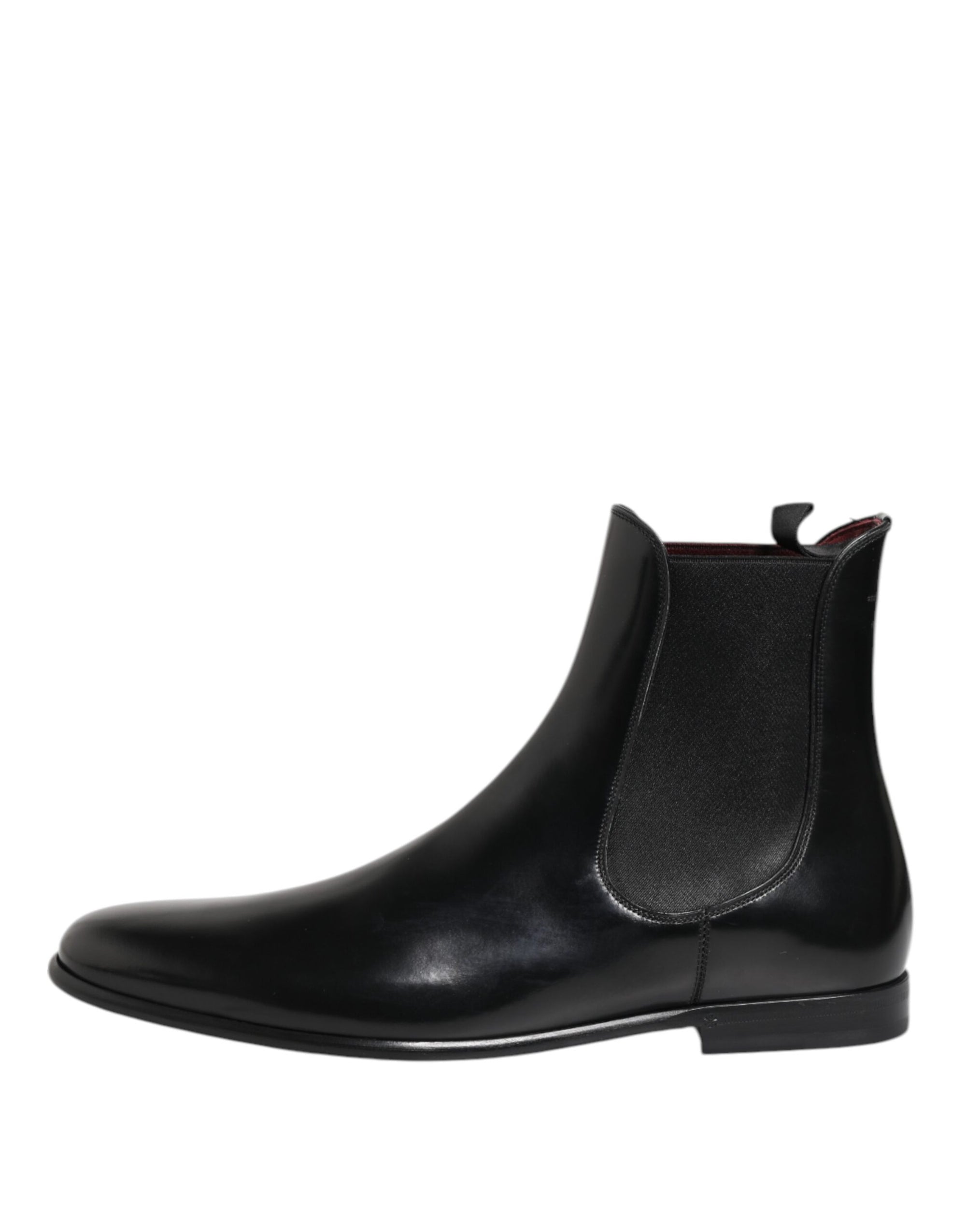 Dolce & Gabbana Black Leather Slip On Mid Calf Boots Shoes