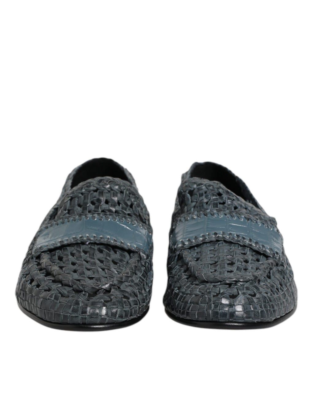 Dolce & Gabbana Blue Woven Raffia Slip On Loafers Shoes