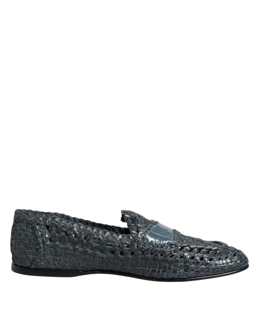 Dolce & Gabbana Blue Woven Raffia Slip On Loafers Shoes