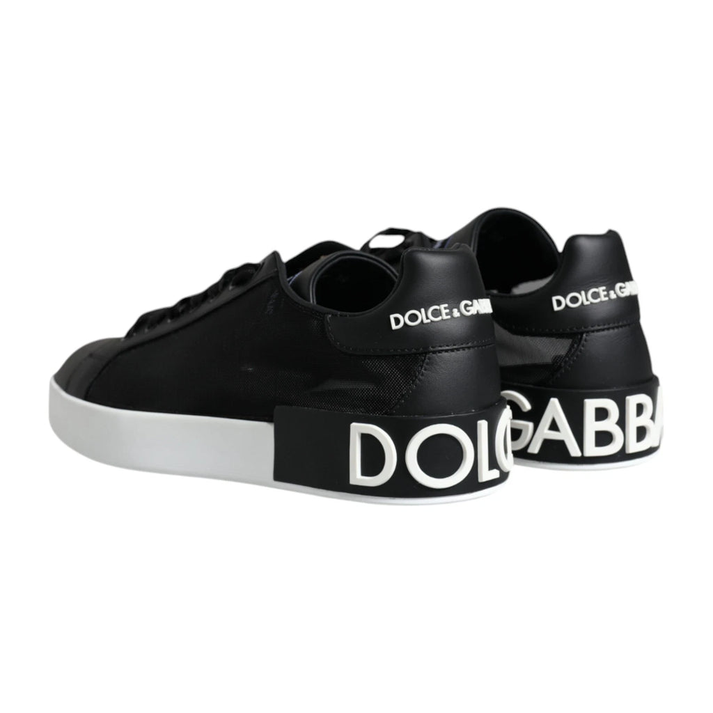 Dolce & Gabbana Black Calf Leather Portofino Sneakers Shoes