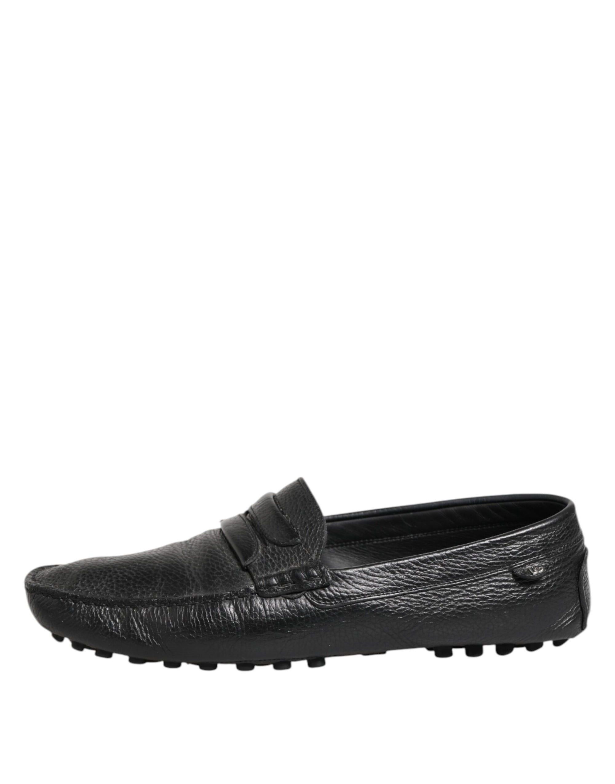 Dolce & Gabbana Black Leather Slip On Mocassin Loafer Shoes