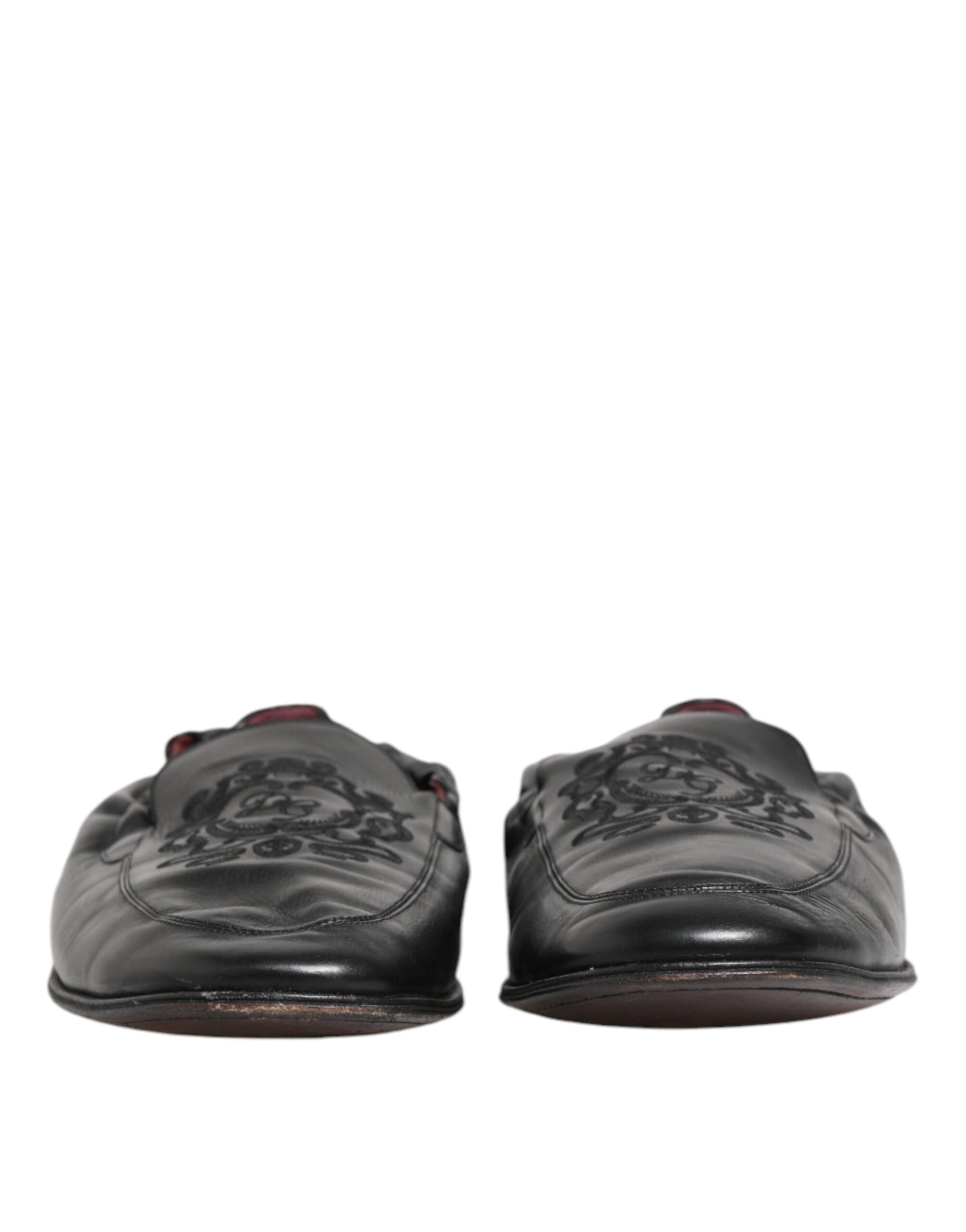 Dolce & Gabbana Black Leather Slip On Men Flat Loafers Shoes