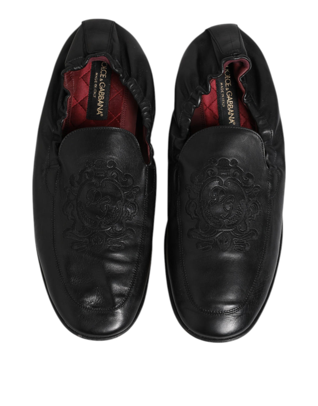 Dolce & Gabbana Black Leather Slip On Men Flat Loafers Shoes