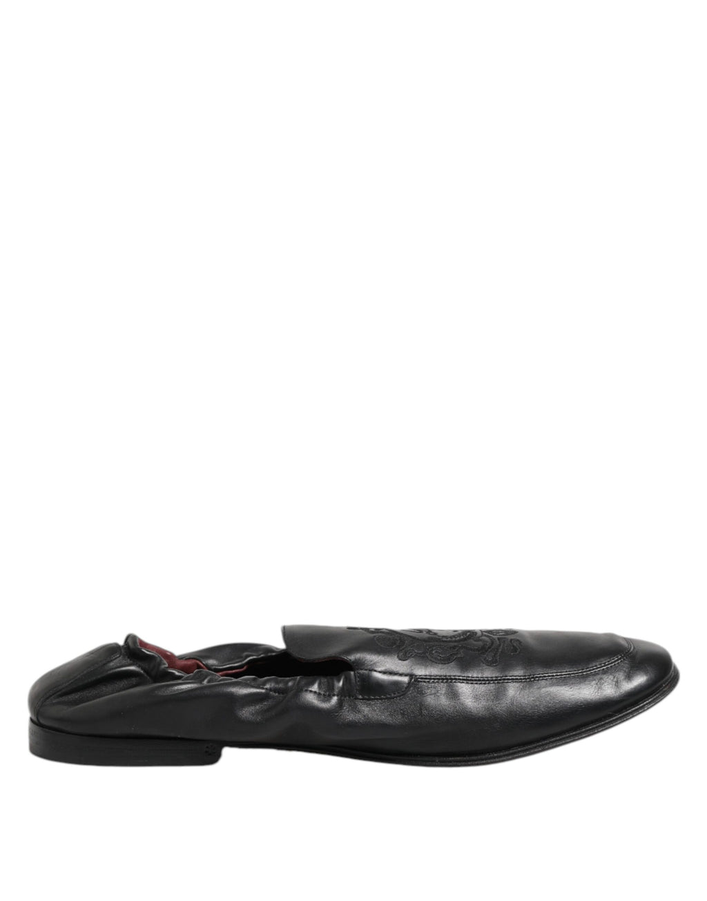 Dolce & Gabbana Black Leather Slip On Men Flat Loafers Shoes