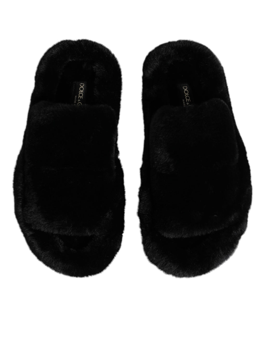 Dolce & Gabbana Black Faux Fur Flats Men Sandals Shoes