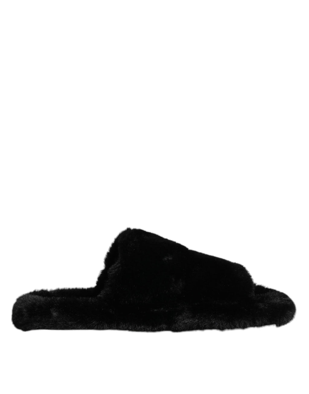 Dolce & Gabbana Black Faux Fur Flats Men Sandals Shoes