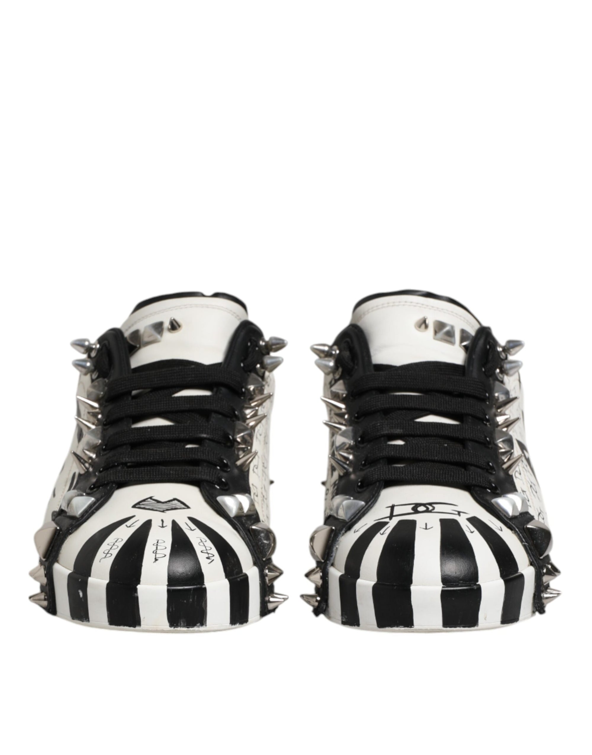 Dolce & Gabbana Black White Studded Low Top Sneakers Shoes