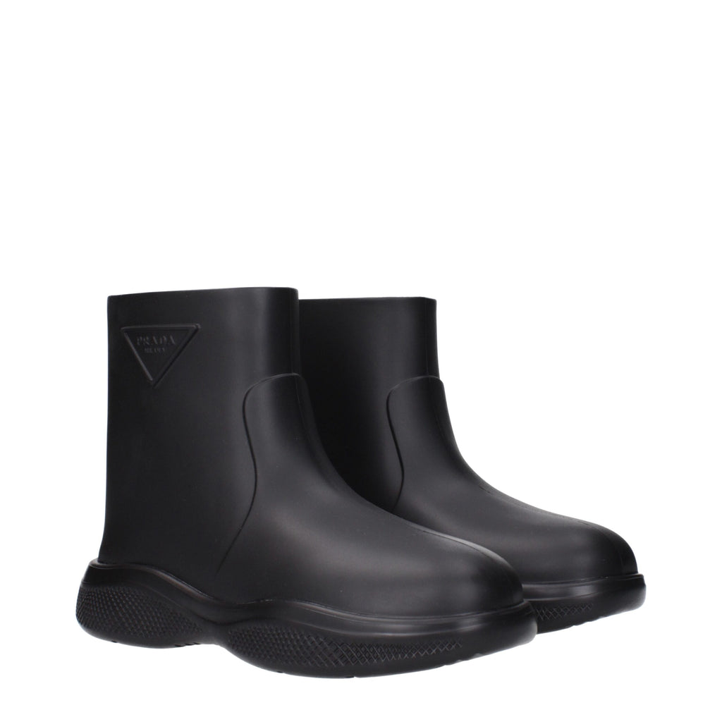 Prada Black Cotton Ankle Boots