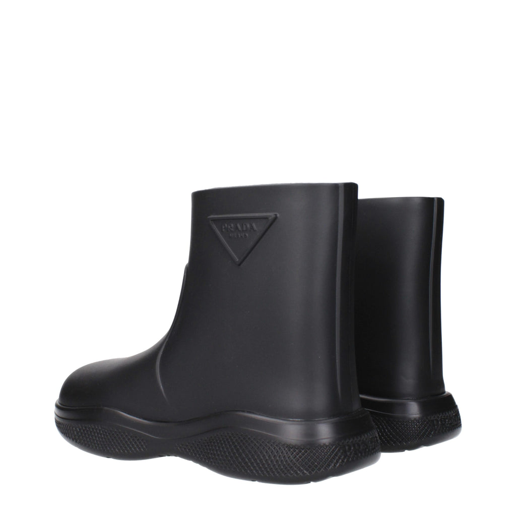 Prada Black Cotton Ankle Boots