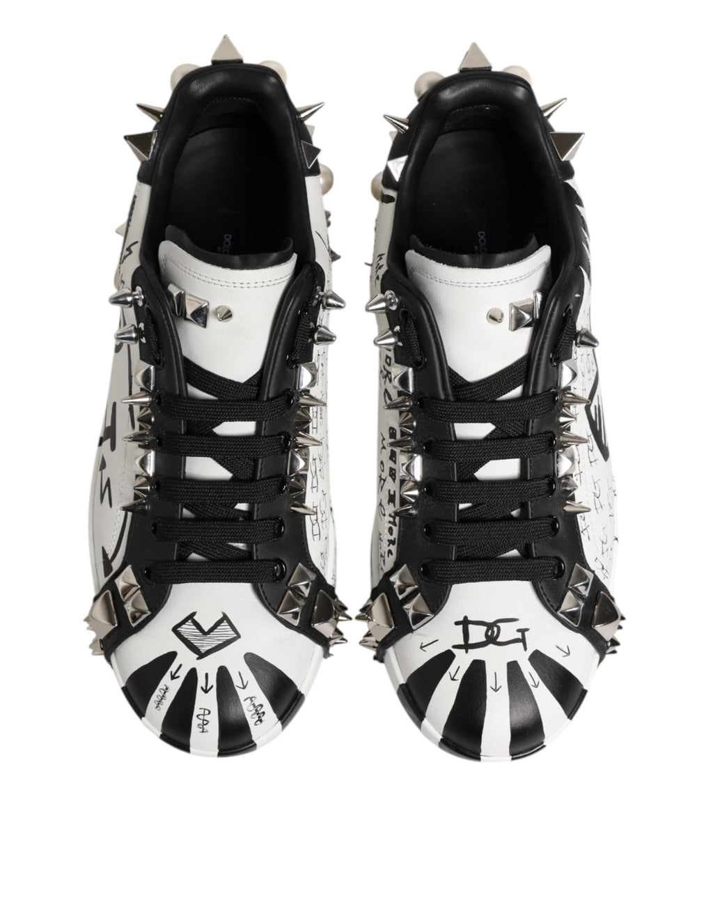 Dolce & Gabbana Black White Studded Low Top Sneakers Shoes