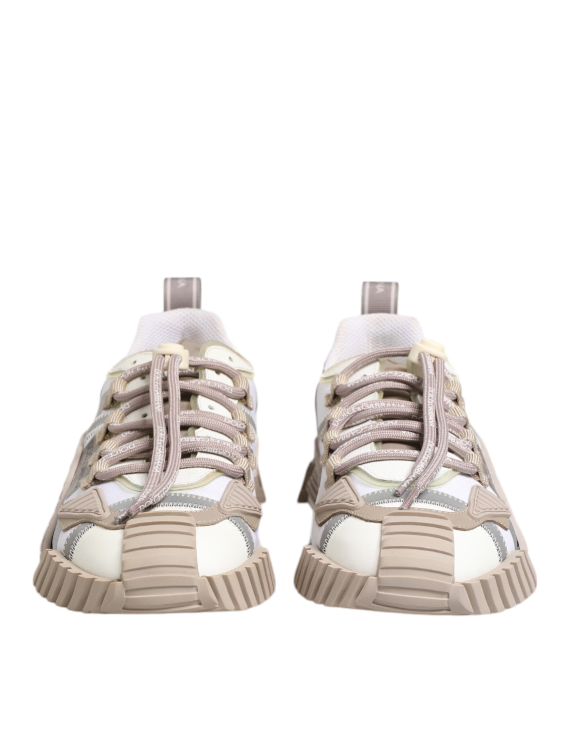 Dolce & Gabbana White Beige Leather Low Top NS1 Sneakers Shoes