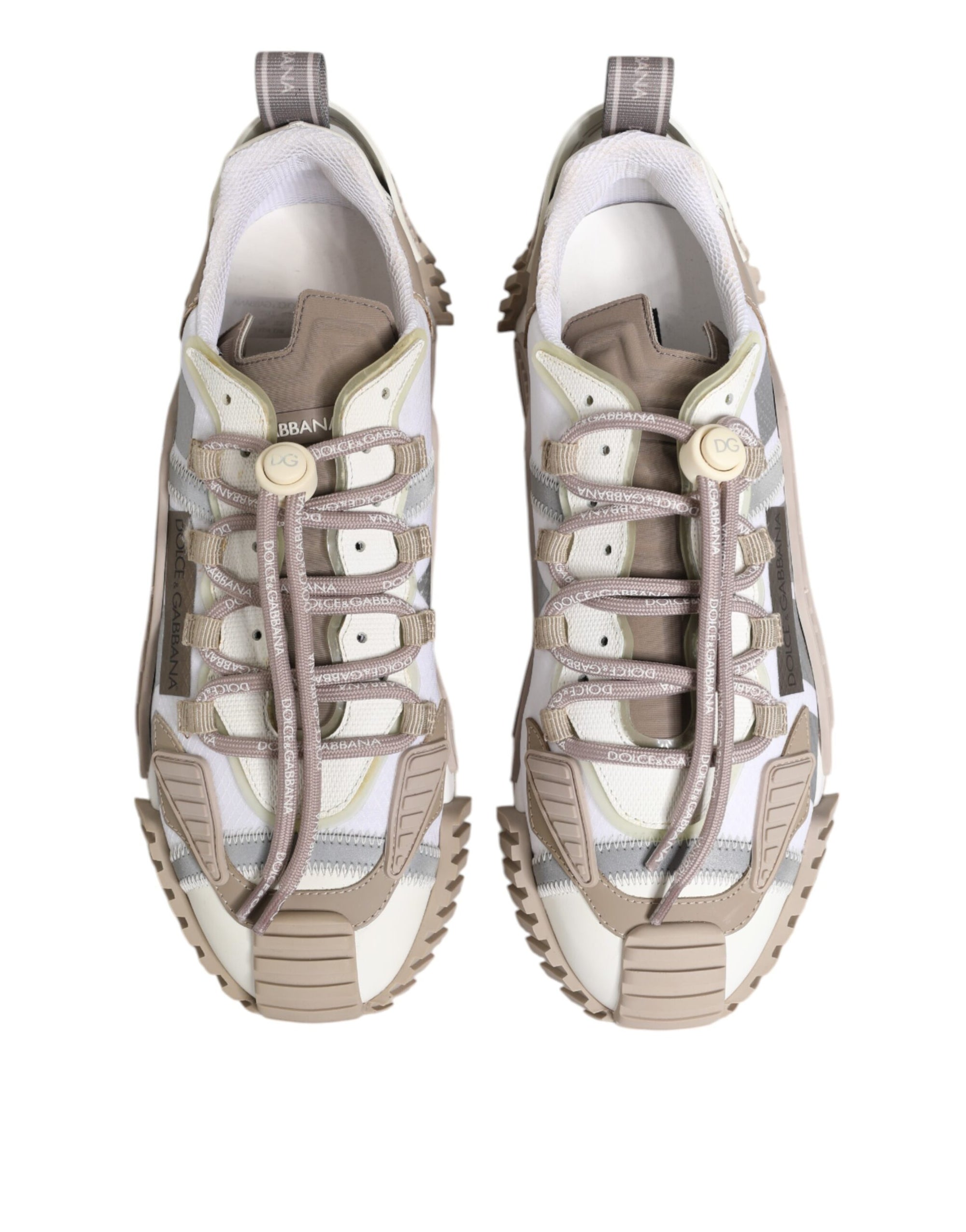 Dolce & Gabbana White Beige Leather Low Top NS1 Sneakers Shoes