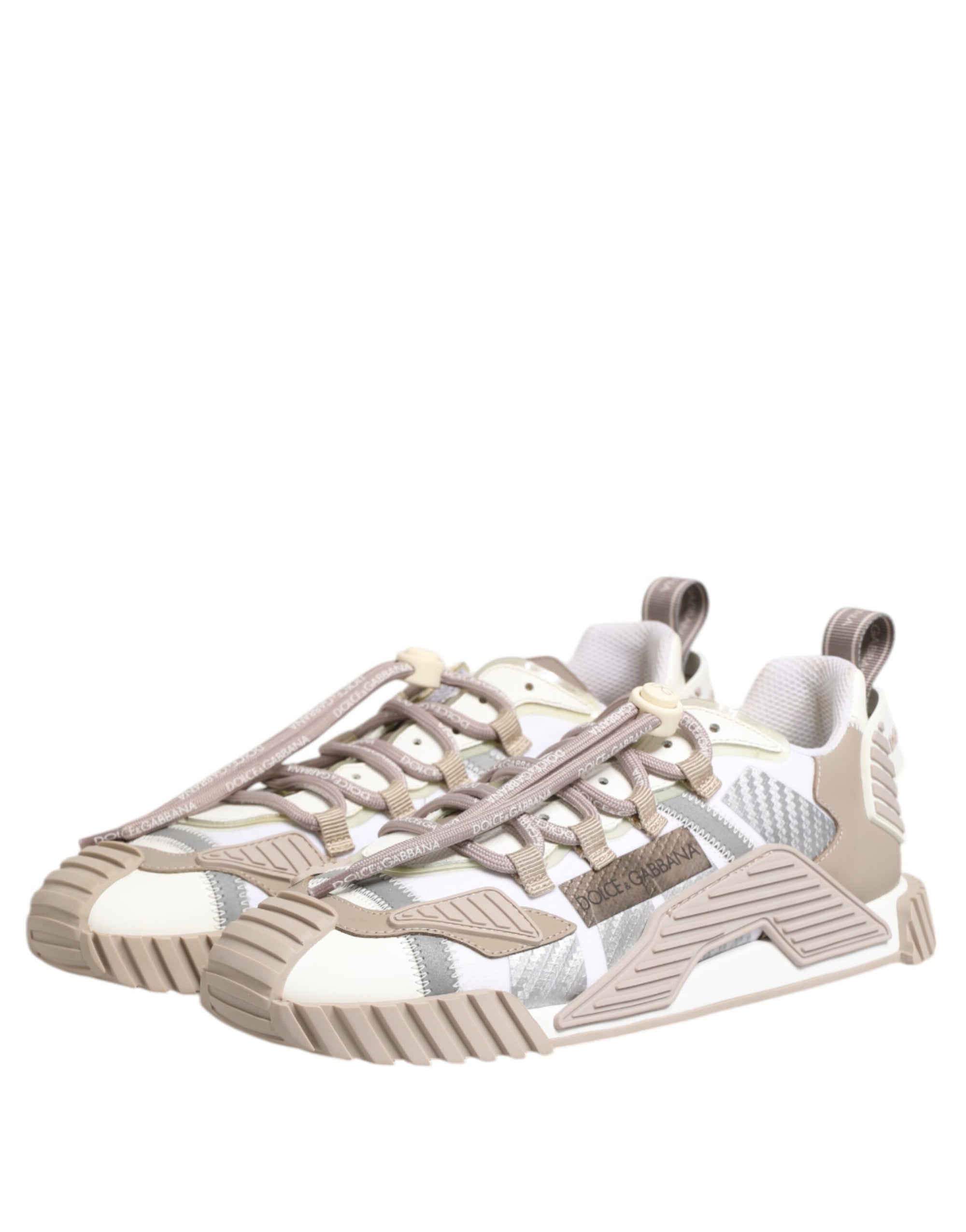 Dolce & Gabbana White Beige Leather Low Top NS1 Sneakers Shoes