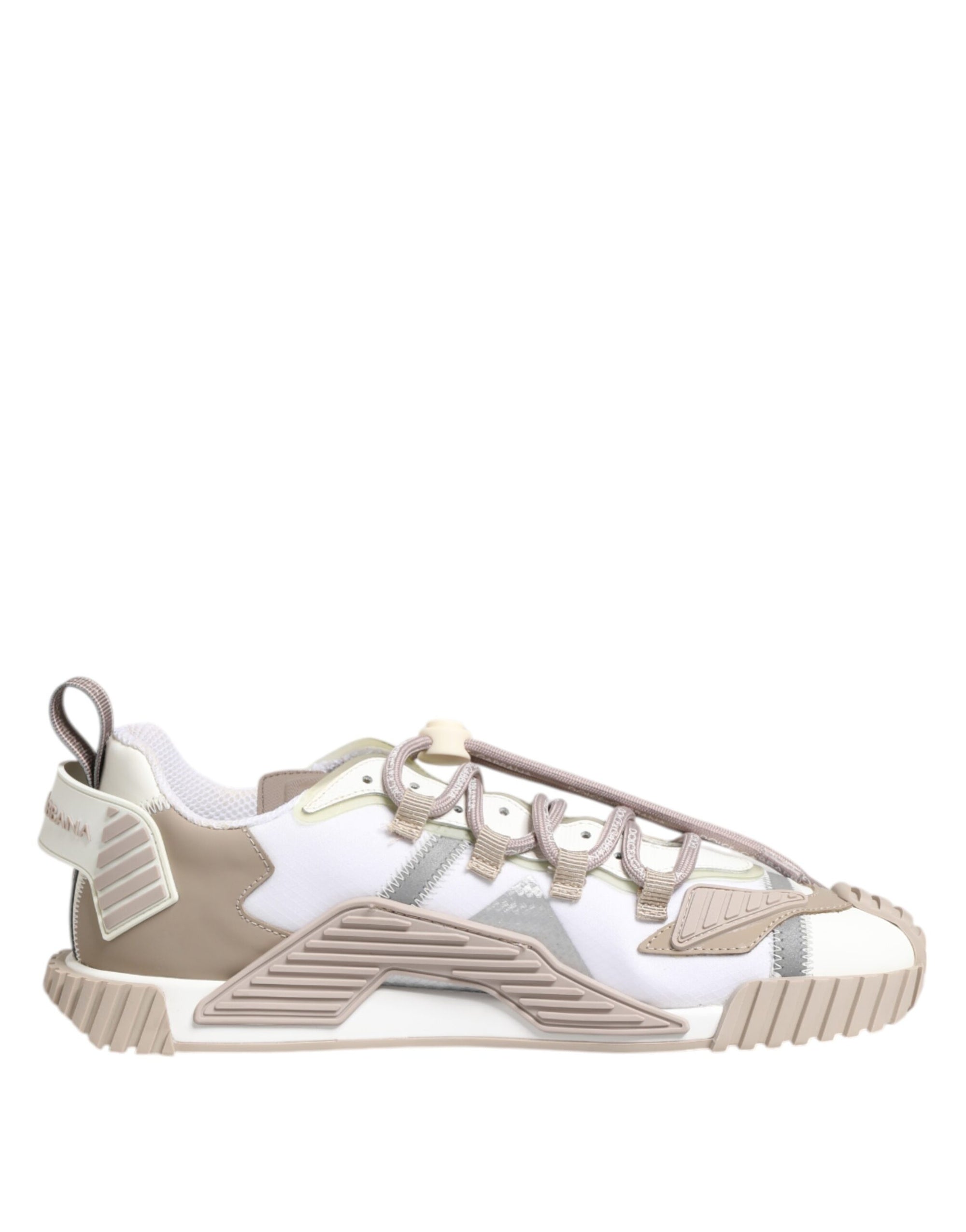 Dolce & Gabbana White Beige Leather Low Top NS1 Sneakers Shoes