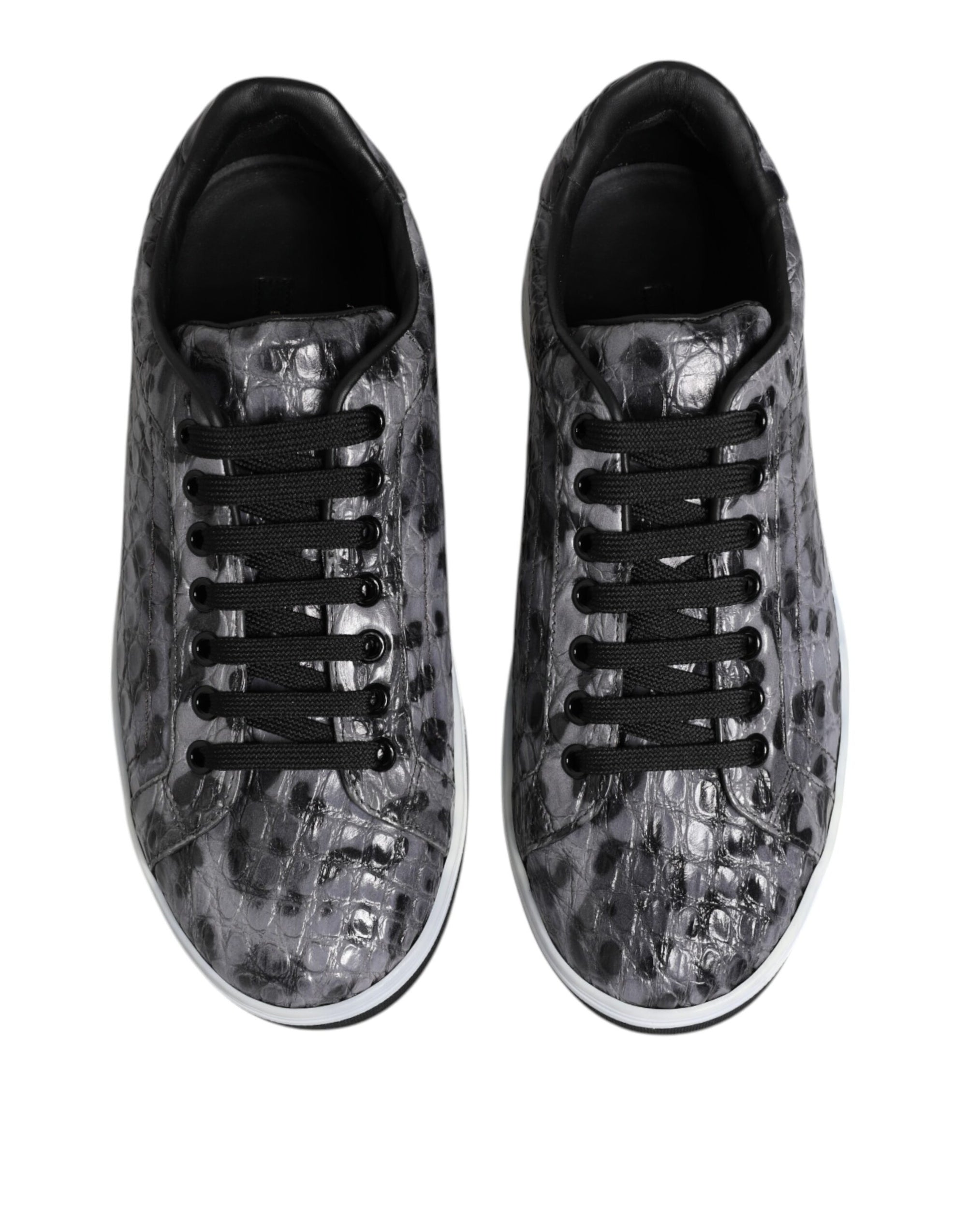 Dolce & Gabbana Gray Leather Leopard Low Top Sneakers Shoes