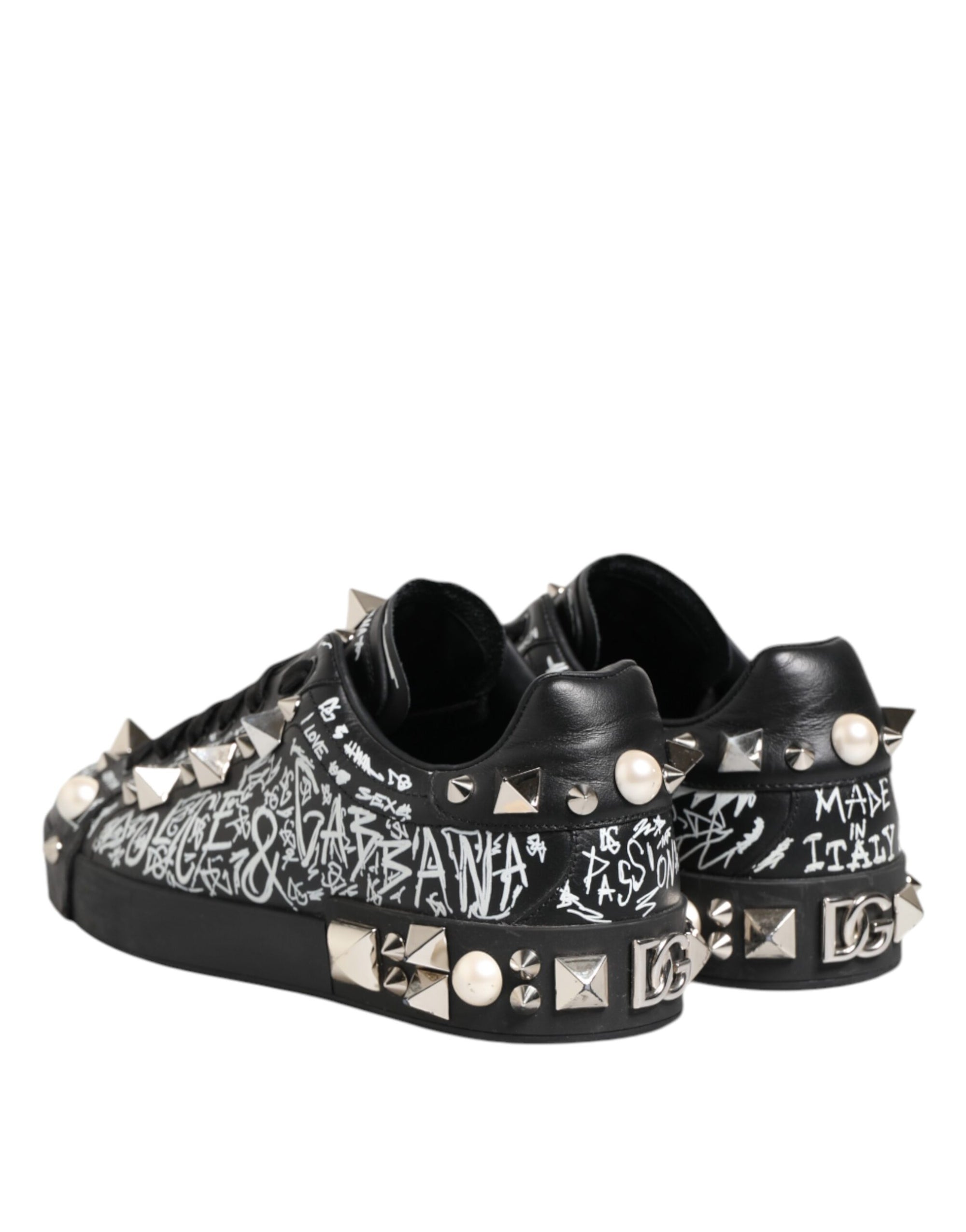 Dolce & Gabbana Black Portofino Stud Embellished Sneakers Shoes
