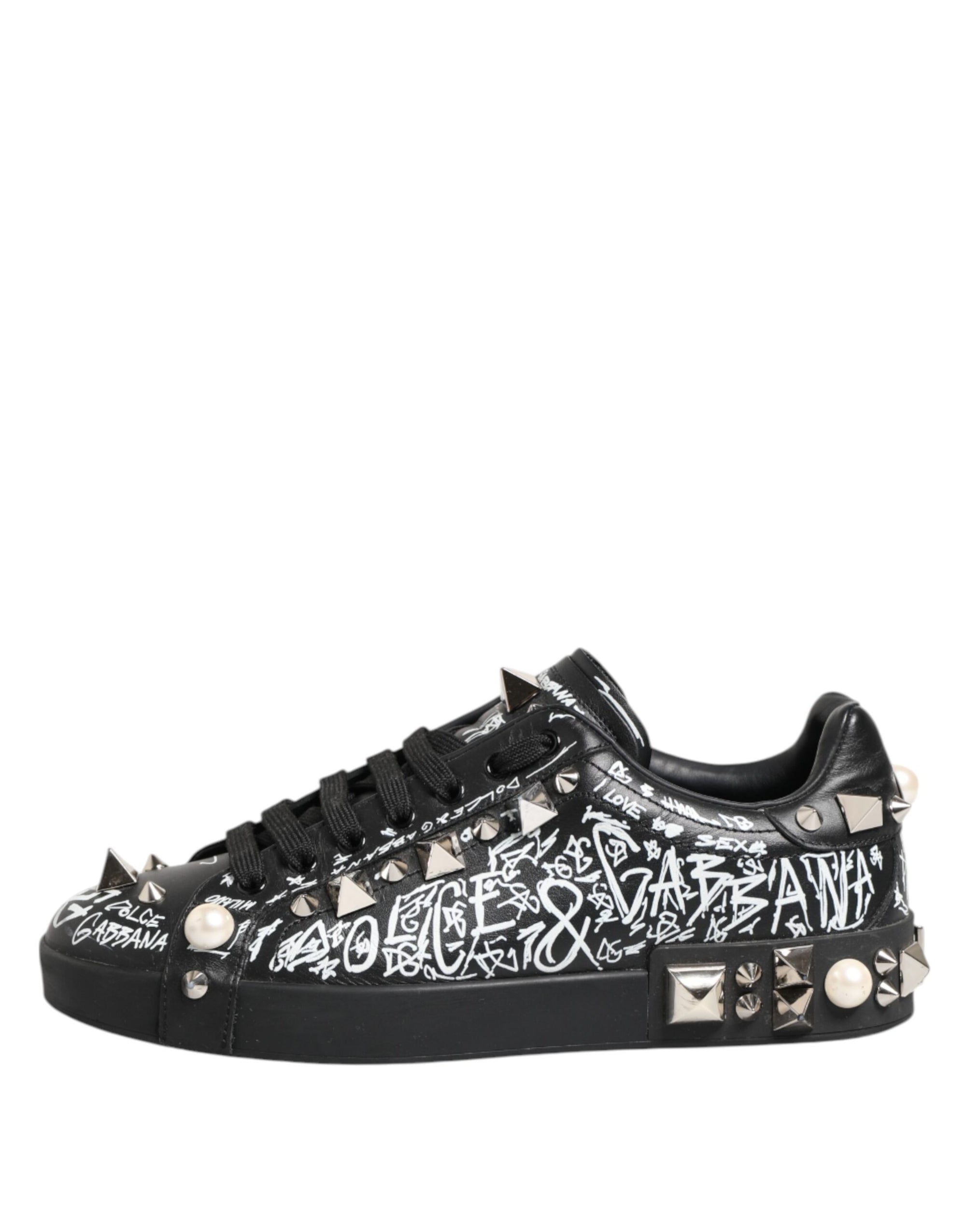 Dolce & Gabbana Black Portofino Stud Embellished Sneakers Shoes