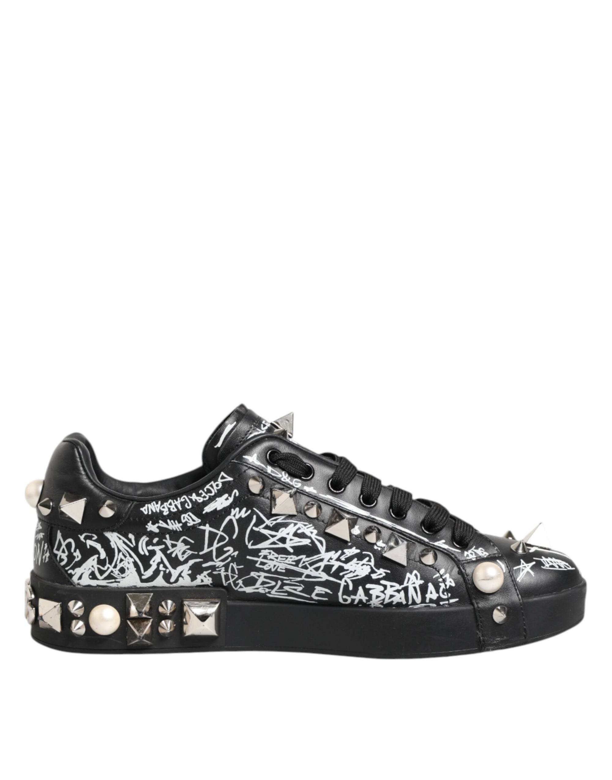 Dolce & Gabbana Black Portofino Stud Embellished Sneakers Shoes