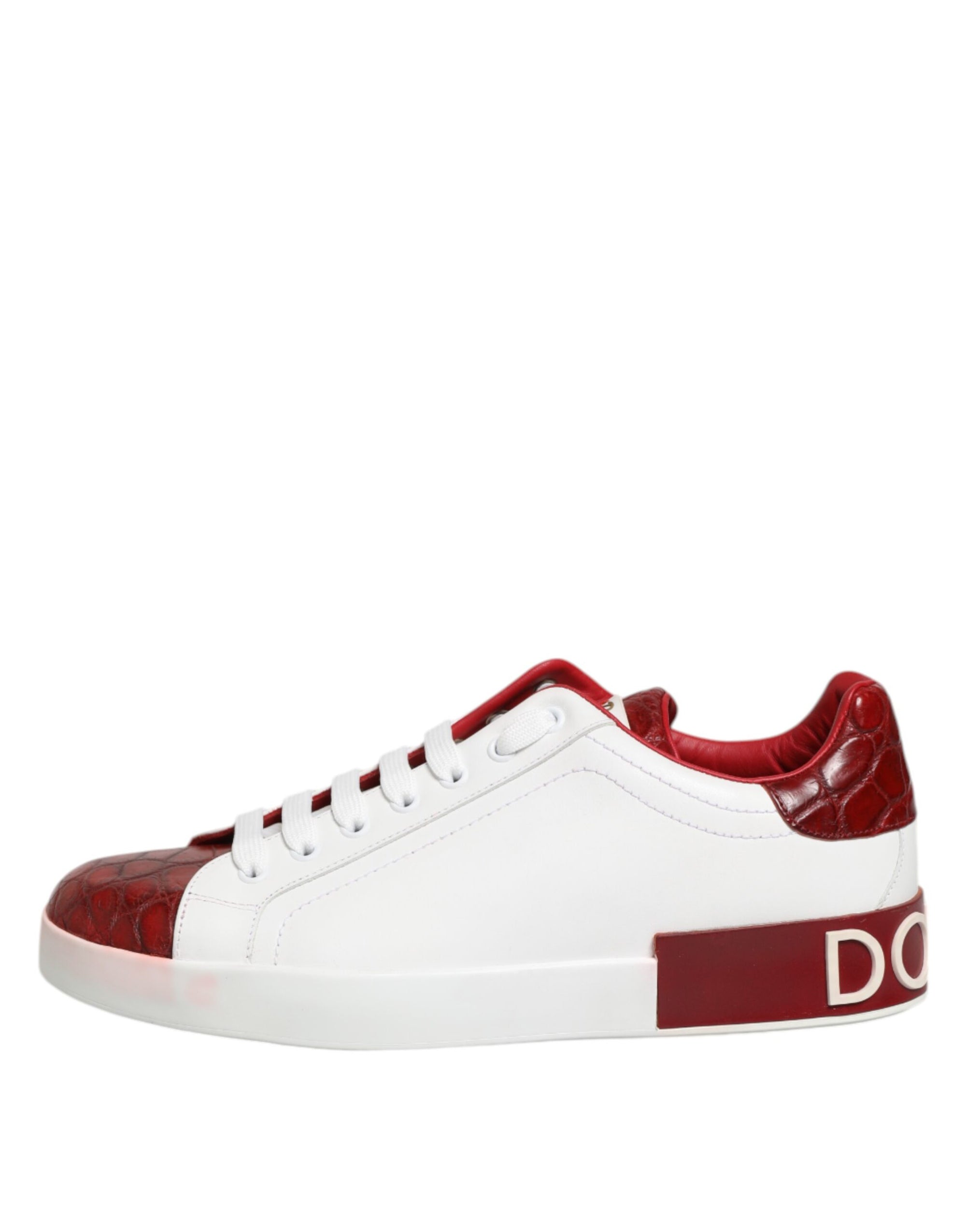 Dolce & Gabbana White Red Leather Lace Up Sneakers Shoes