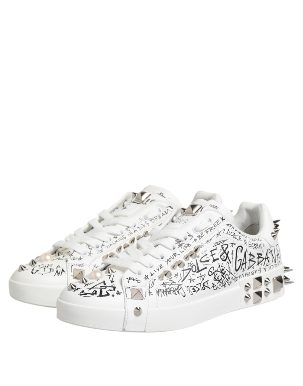 Dolce & Gabbana White Portofino Stud Embellished Men Sneakers Shoes
