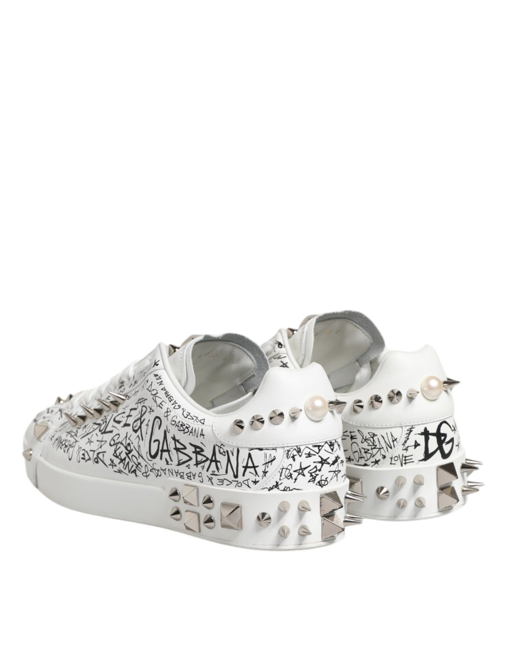 Dolce & Gabbana White Portofino Stud Embellished Men Sneakers Shoes