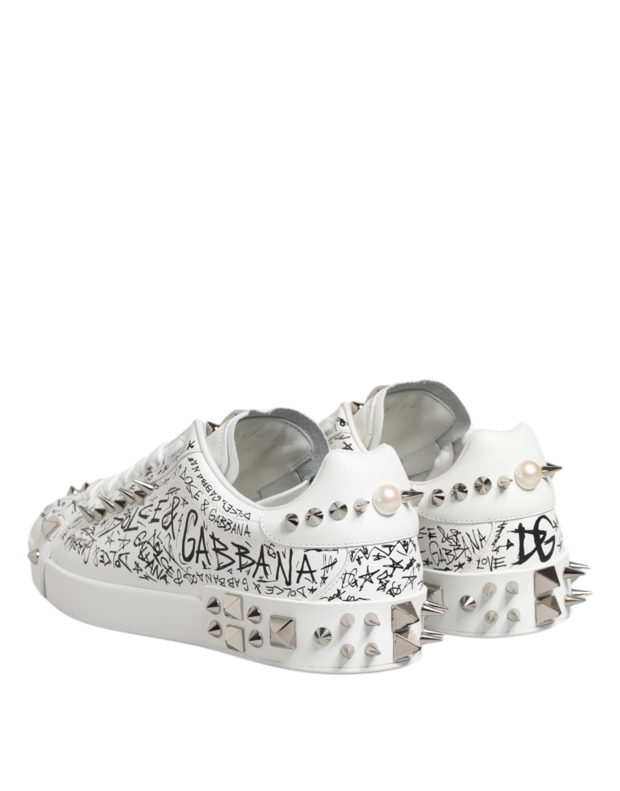 Dolce & Gabbana White Portofino Stud Embellished Men Sneakers Shoes