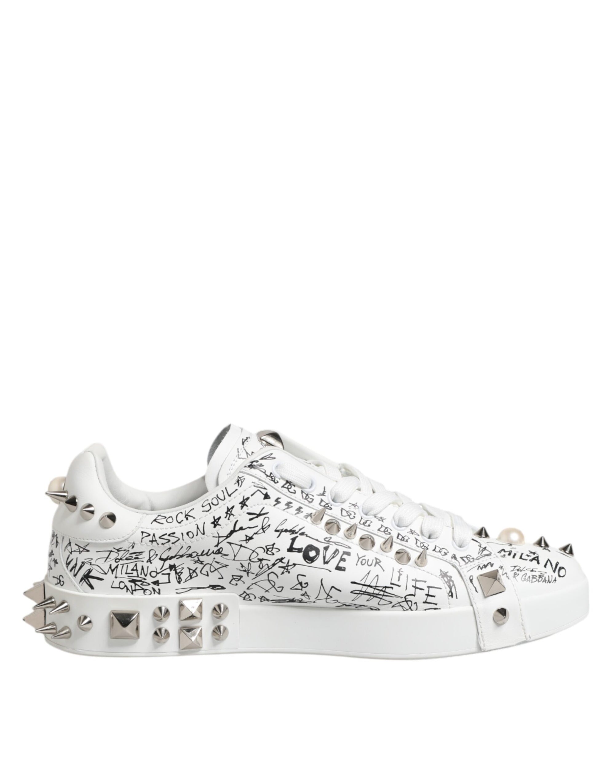 Dolce & Gabbana White Portofino Stud Embellished Men Sneakers Shoes